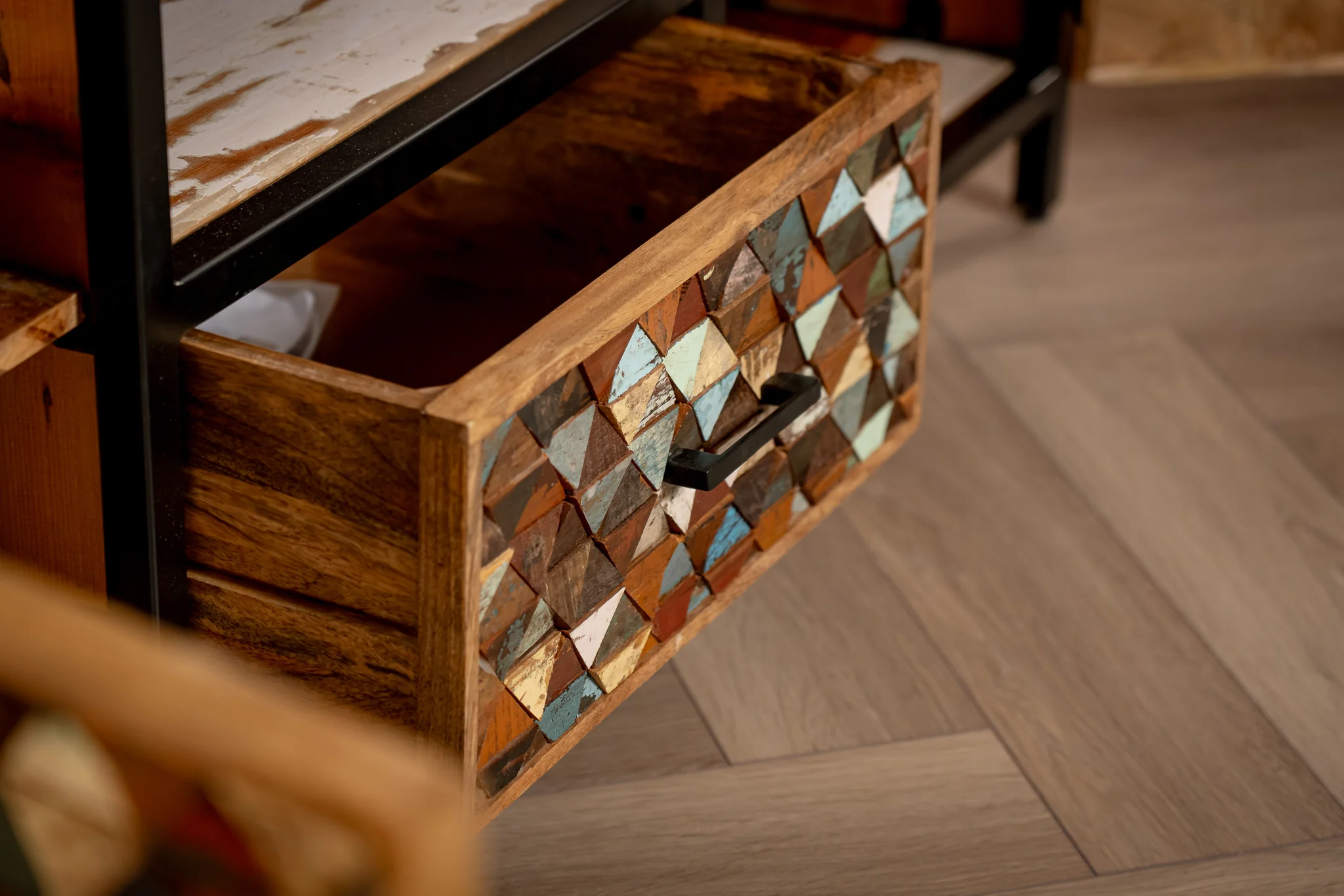 Recycled Mango Wood TV unit with Black Metal Frame 145 cm – Iron Sky - Image 7