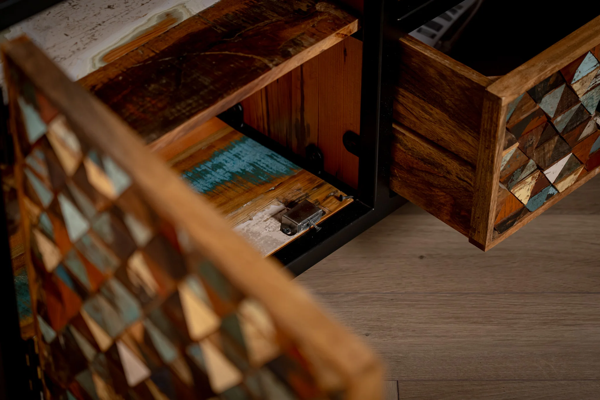 Recycled Mango Wood TV unit with Black Metal Frame 145 cm – Iron Sky - Image 8