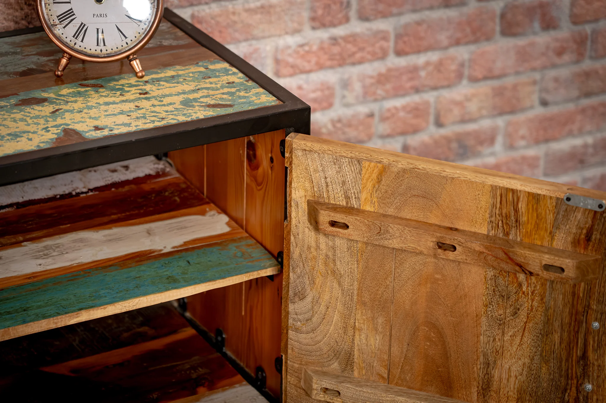 Recycled Mango Wood TV unit with Black Metal Frame 145 cm – Iron Sky - Image 9