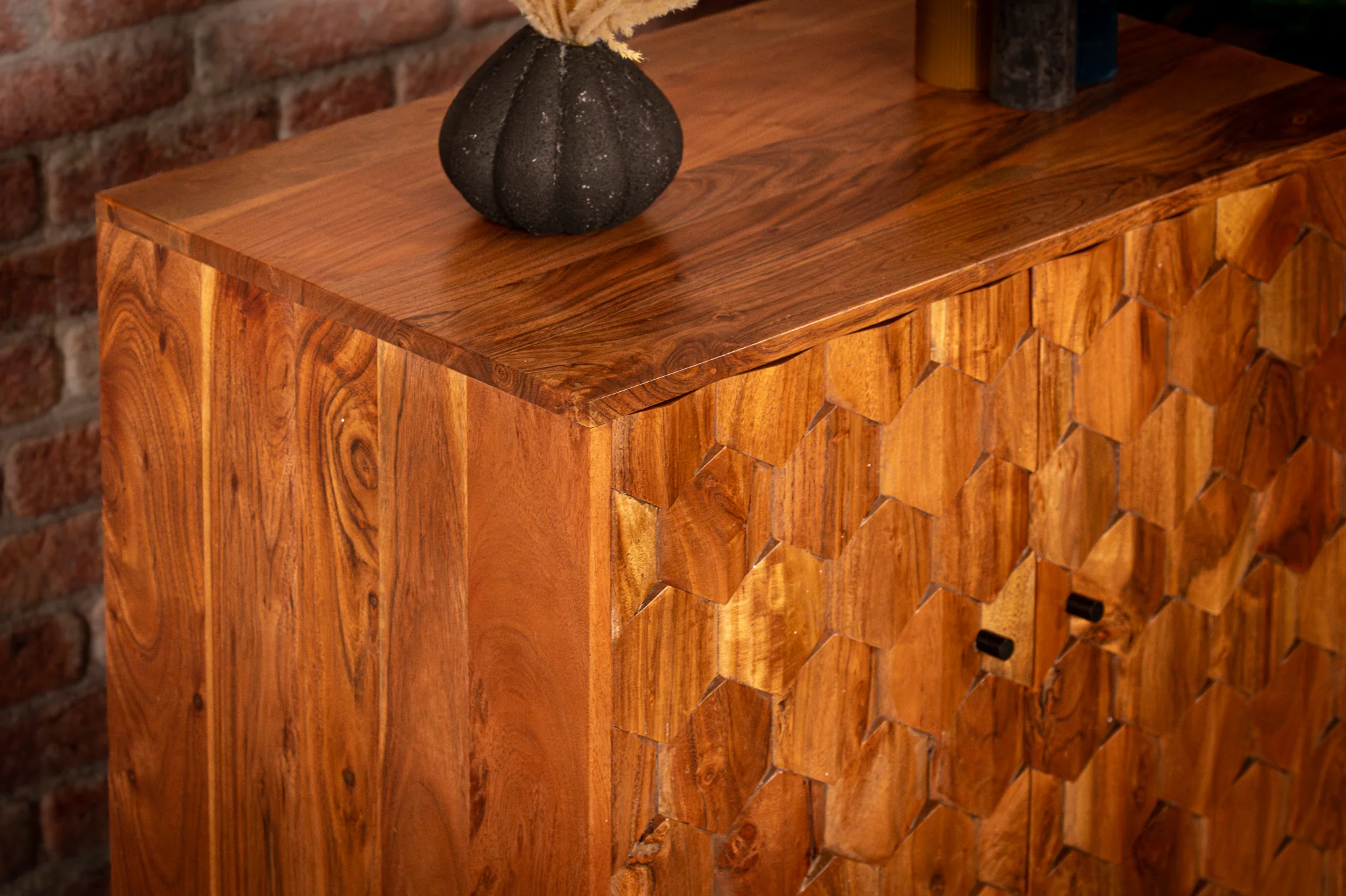 Solid Acacia Wood Bar Cabinet 76 cm – Hive Natural Brown - Image 3