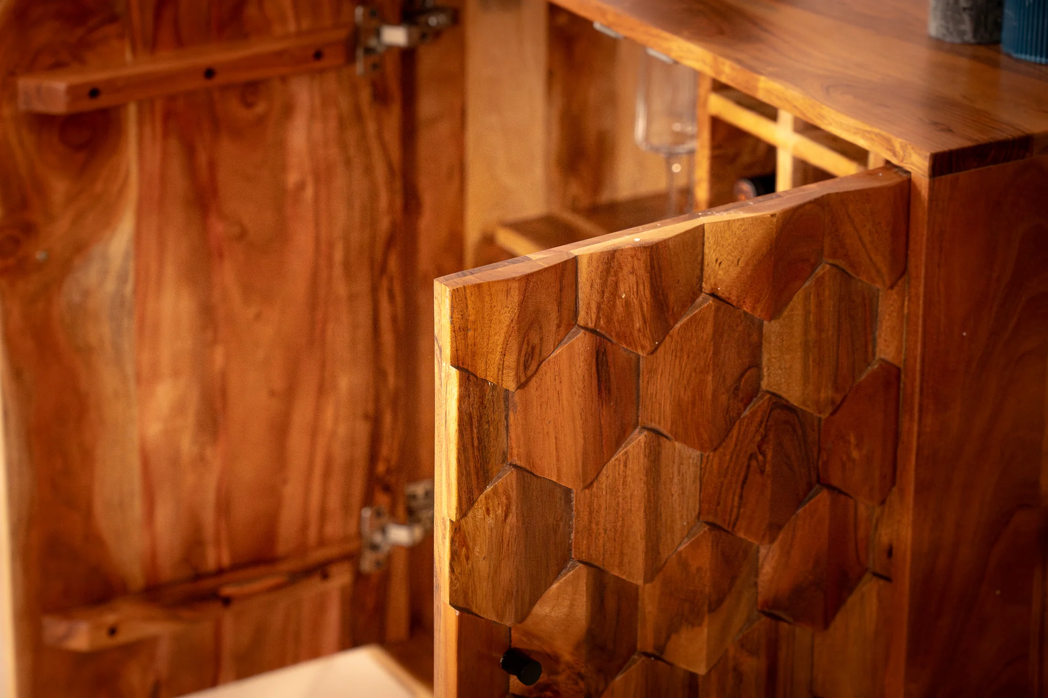 Solid Acacia Wood Bar Cabinet 76 cm – Hive Natural Brown - Image 7