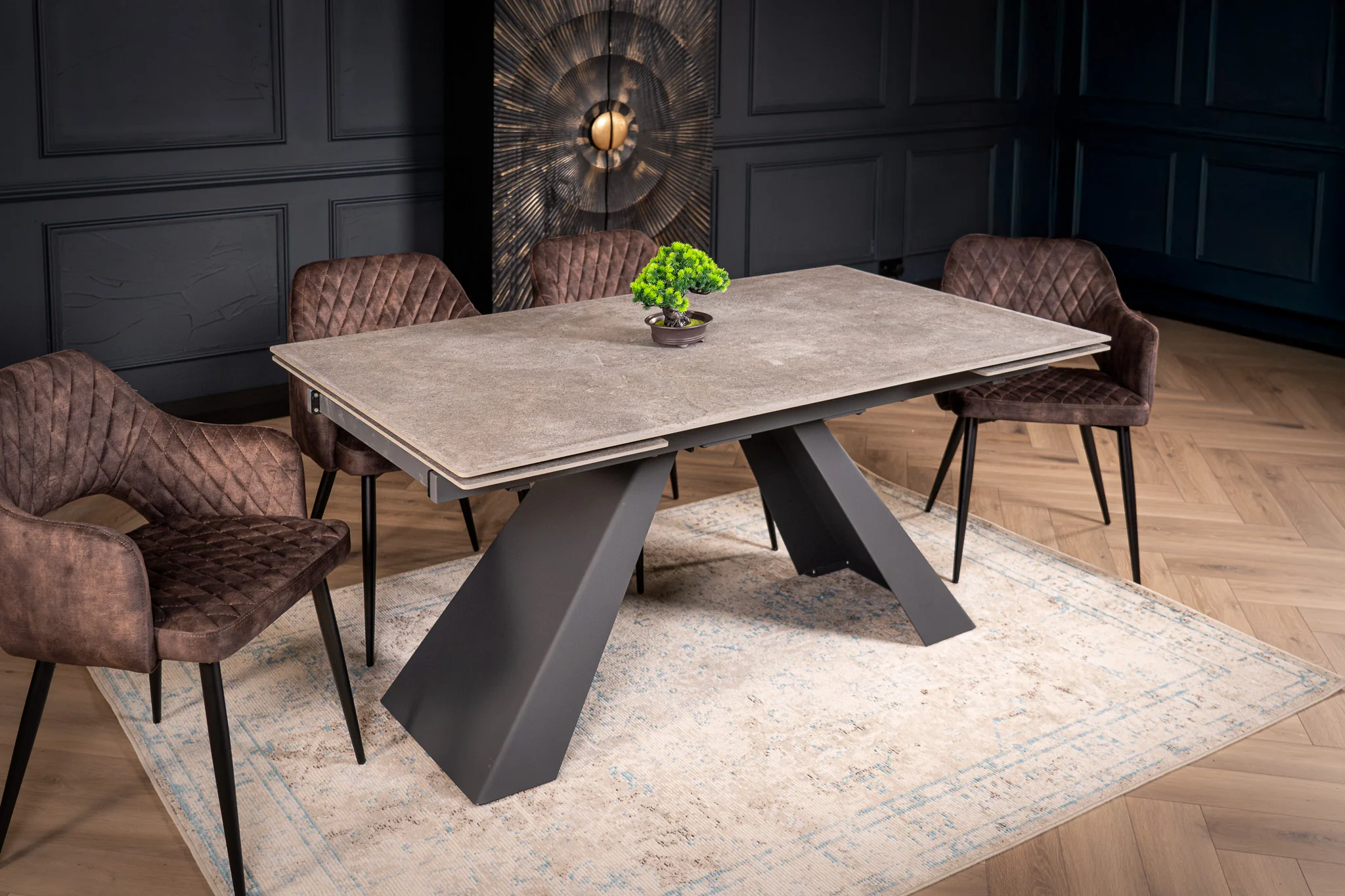 Extendable Sintered Stone Dining Table 160-240cm – Oasis Grey Concrete Marble - Image 7