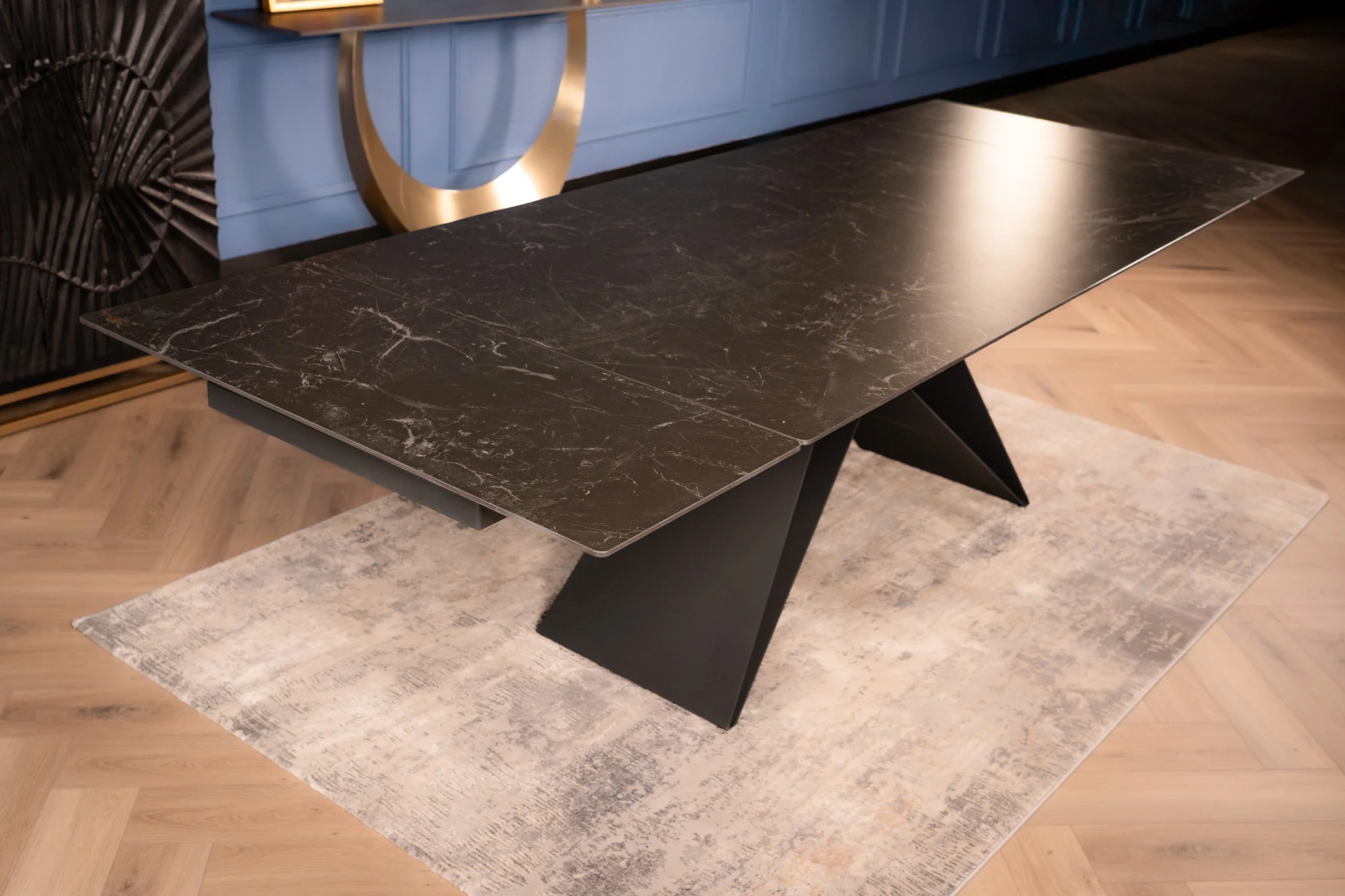 Extendable Sintered Stone Dining Table 180-260cm – Apollo Black Marble - Image 4