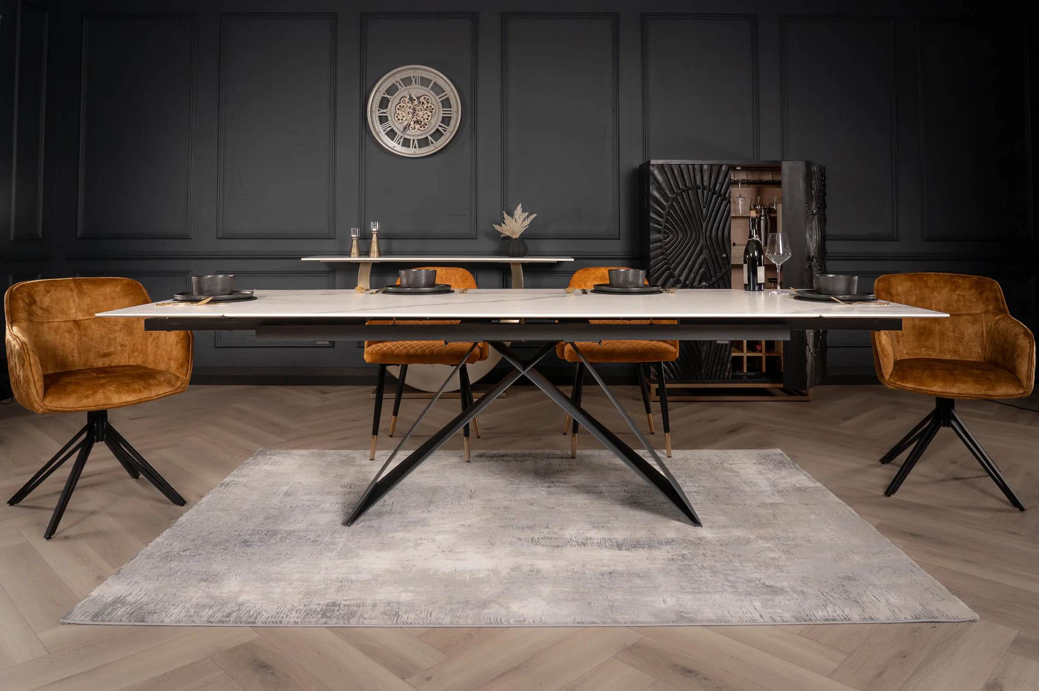 Extendable Sintered Stone Dining Table 180-260cm – Apollo White Marble - Image 4