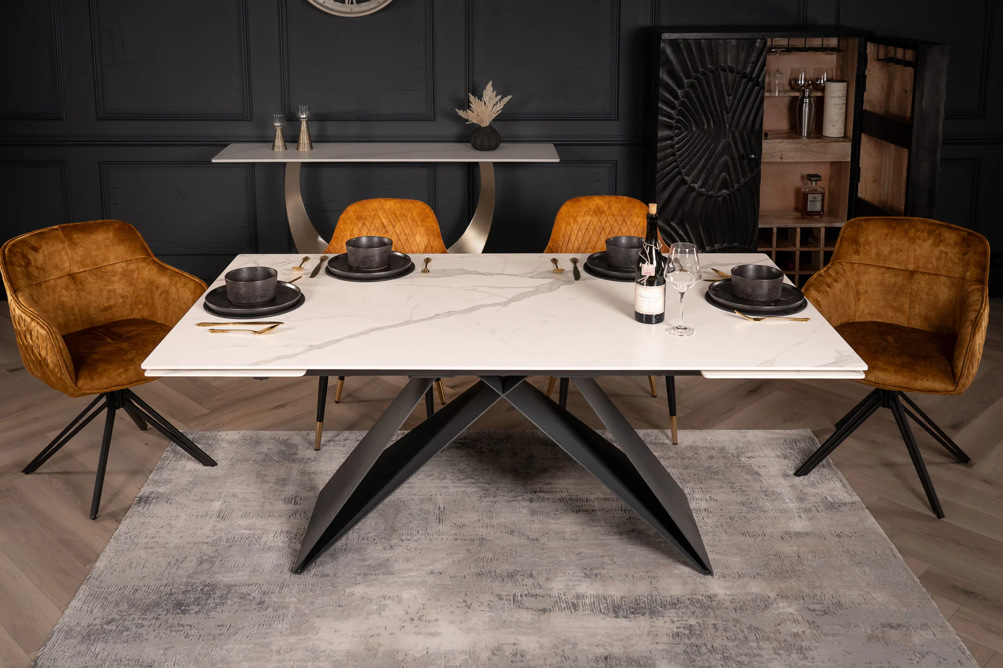 Extendable Sintered Stone Dining Table 180-260cm – Apollo White Marble - Image 6