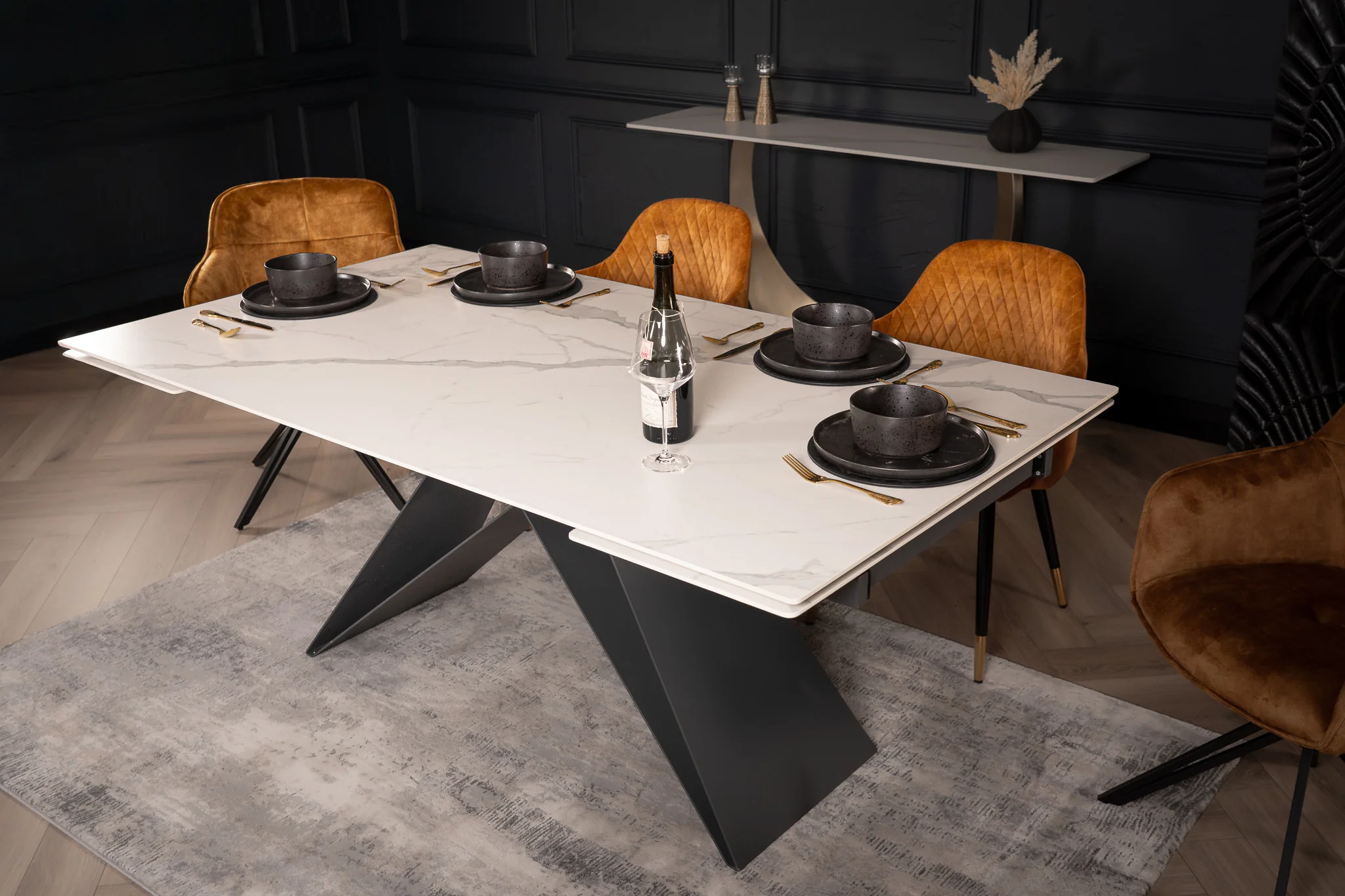 Extendable Sintered Stone Dining Table 180-260cm – Apollo White Marble - Image 7