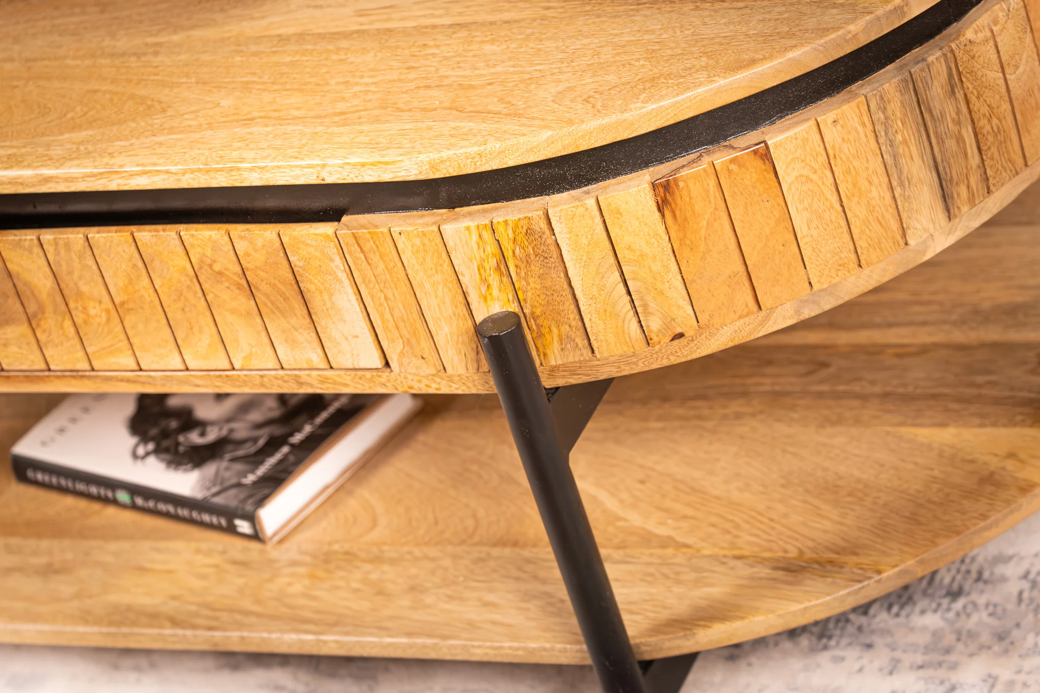 Solid Mango Wood Coffee Table Natural Brown with Fluted Front 120 cm – Reno - Image 7