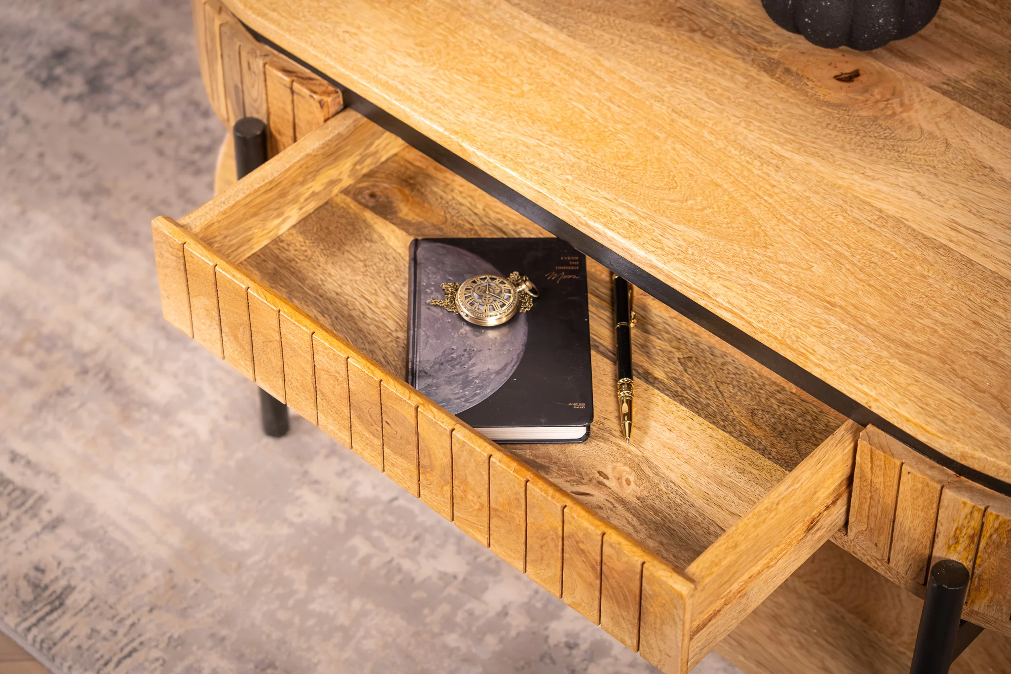 Solid Mango Wood Coffee Table Natural Brown with Fluted Front 120 cm – Reno - Image 8