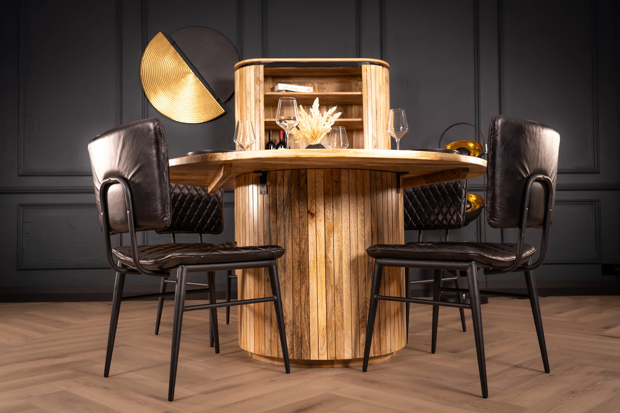 Solid Mango Wood Round Dining Table 140cm – Reno Fluted Base - Image 4