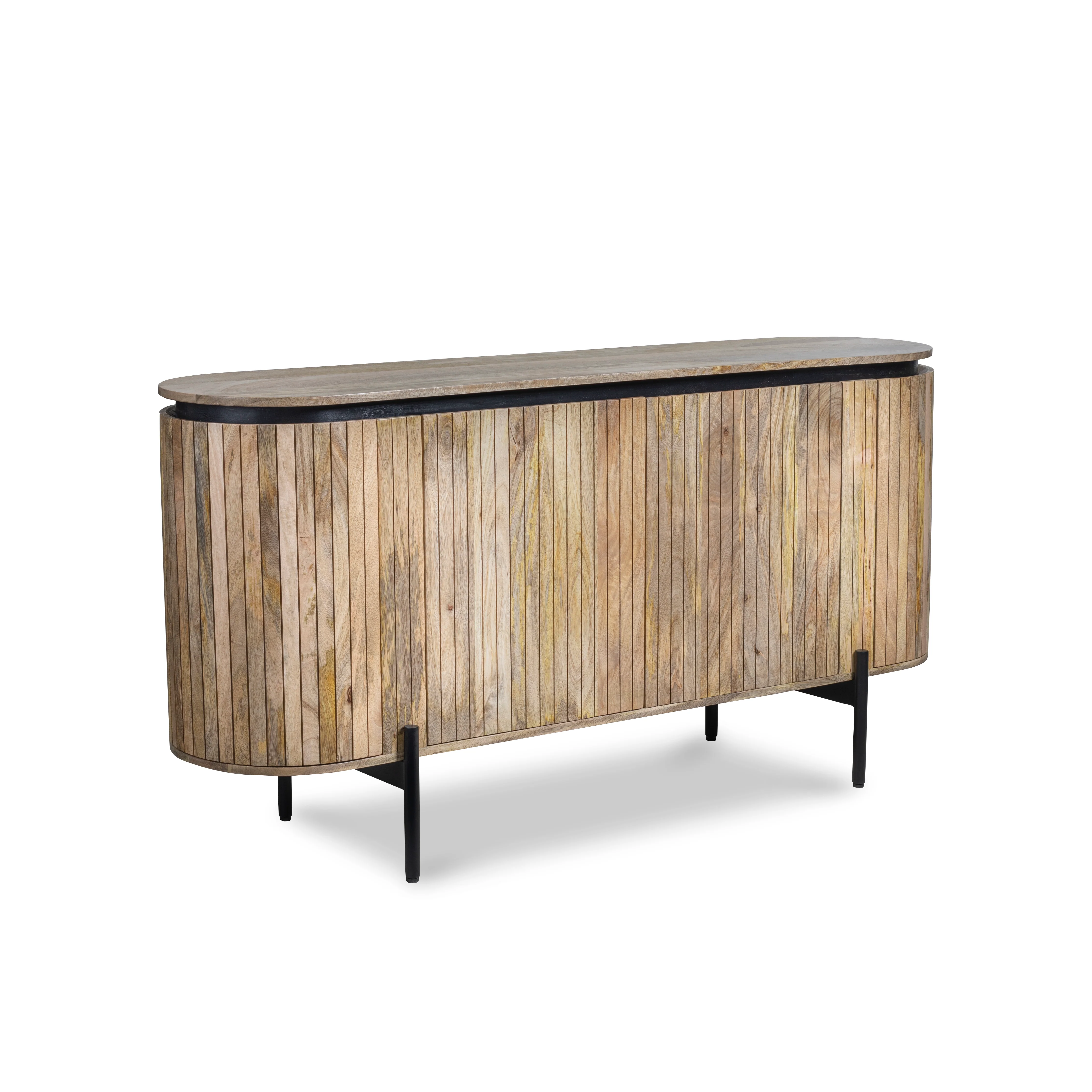 Solid Mango Wood Sideboard Natural Brown with Fluted Front 160 cm – Reno - Image 11