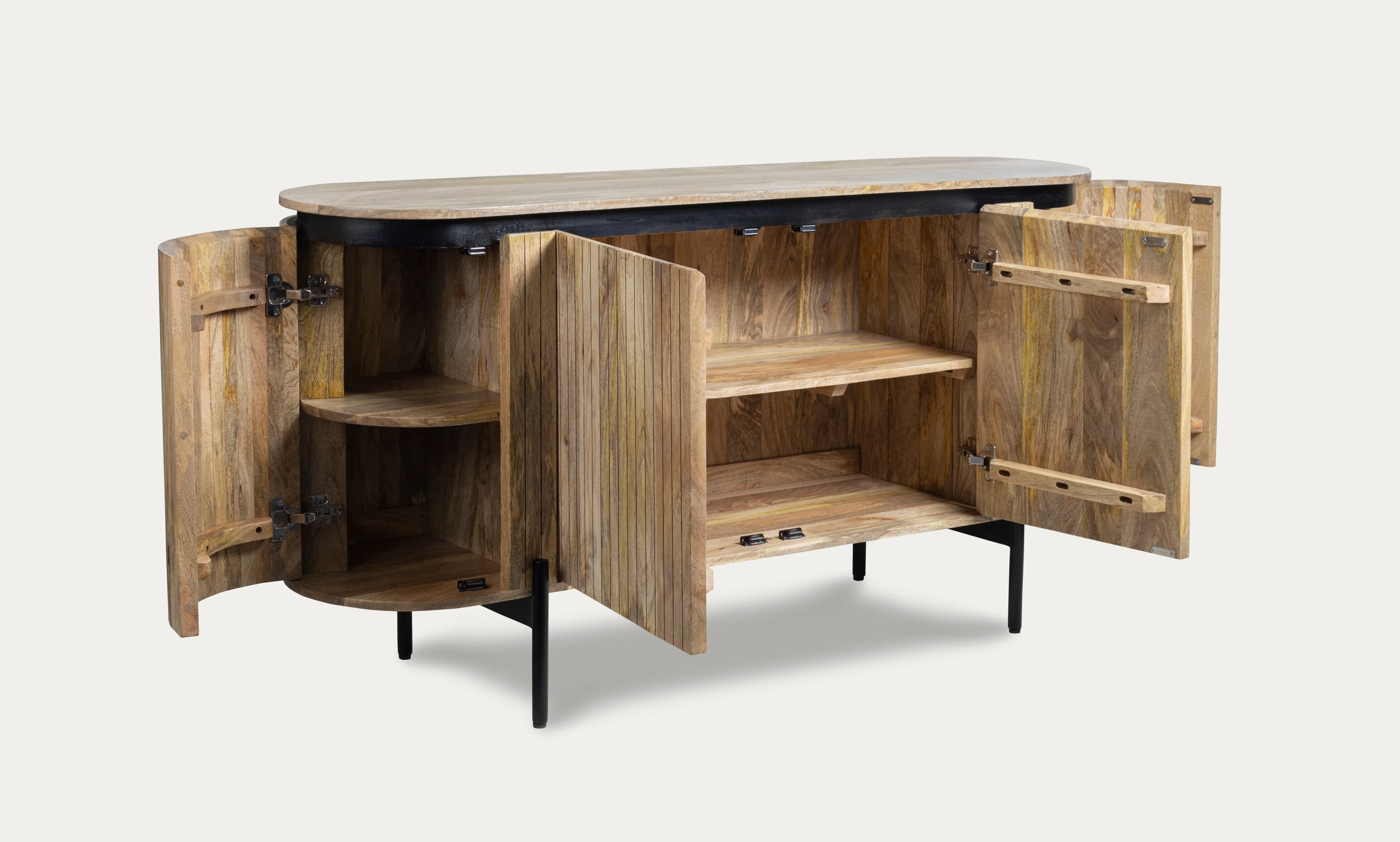 Solid Mango Wood Sideboard Natural Brown with Fluted Front 160 cm – Reno - Image 13