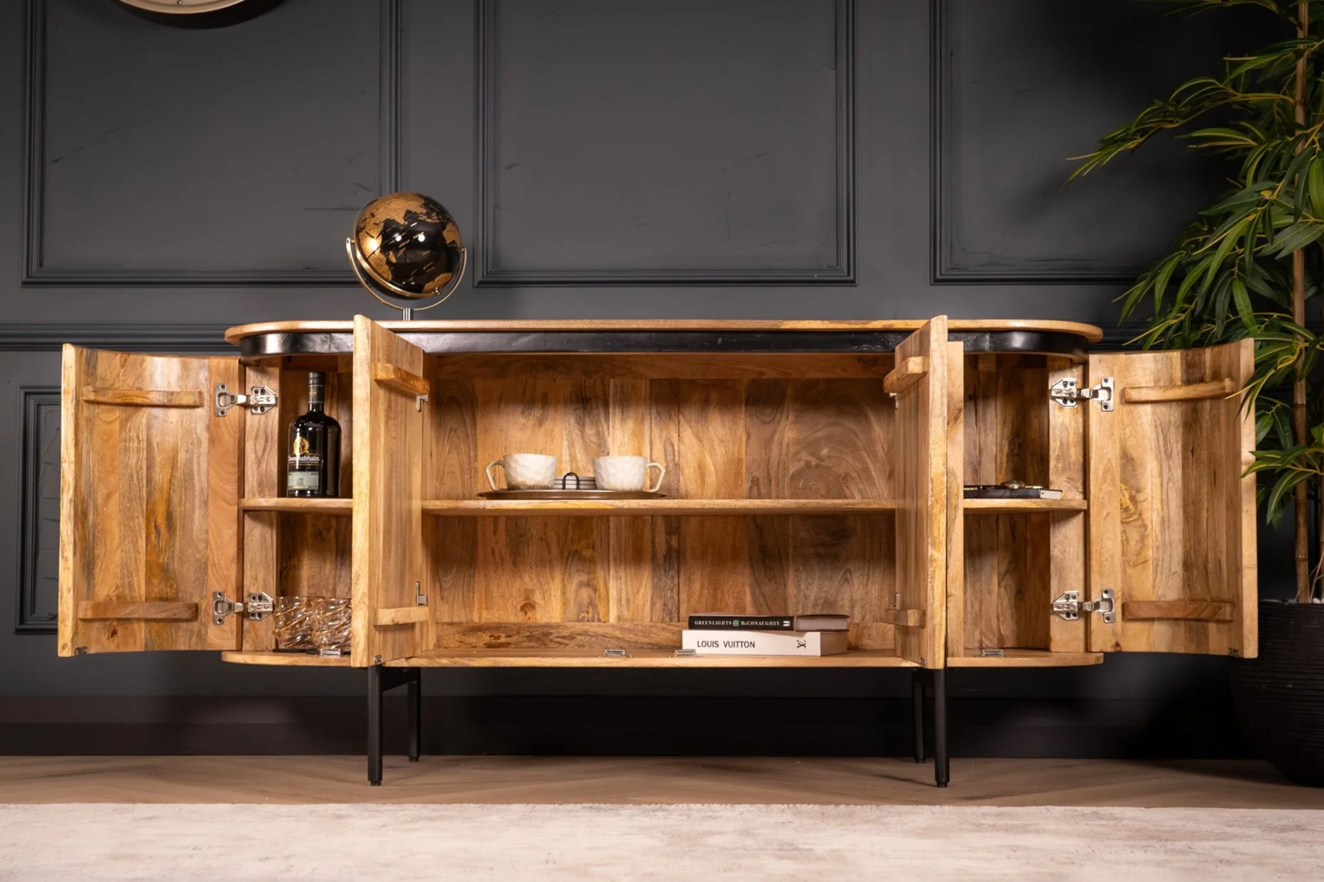 Solid Mango Wood Sideboard Natural Brown with Fluted Front 160 cm – Reno - Image 9