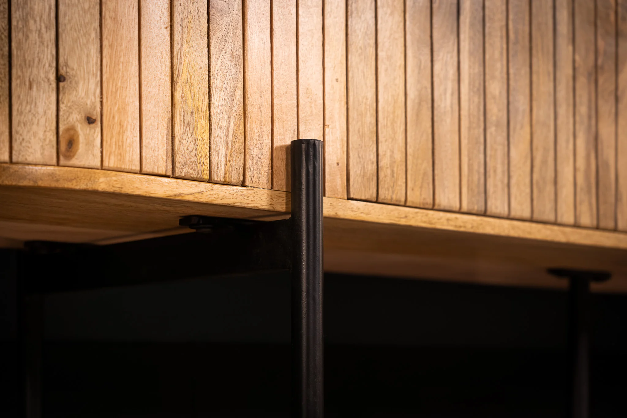 Solid Mango Wood TV Unit Natural Brown with Fluted Front 200 cm – Reno - Image 6