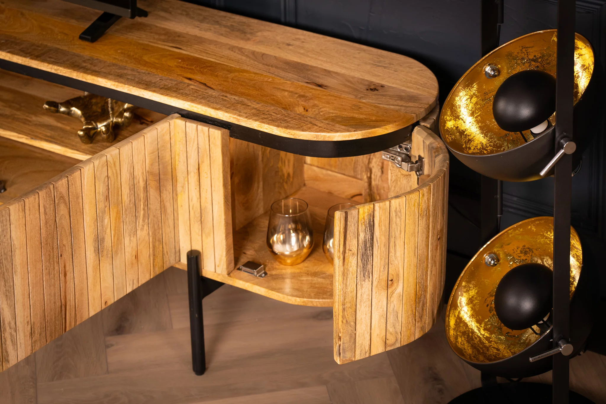 Solid Mango Wood TV Unit Natural Brown with Fluted Front 200 cm – Reno - Image 9