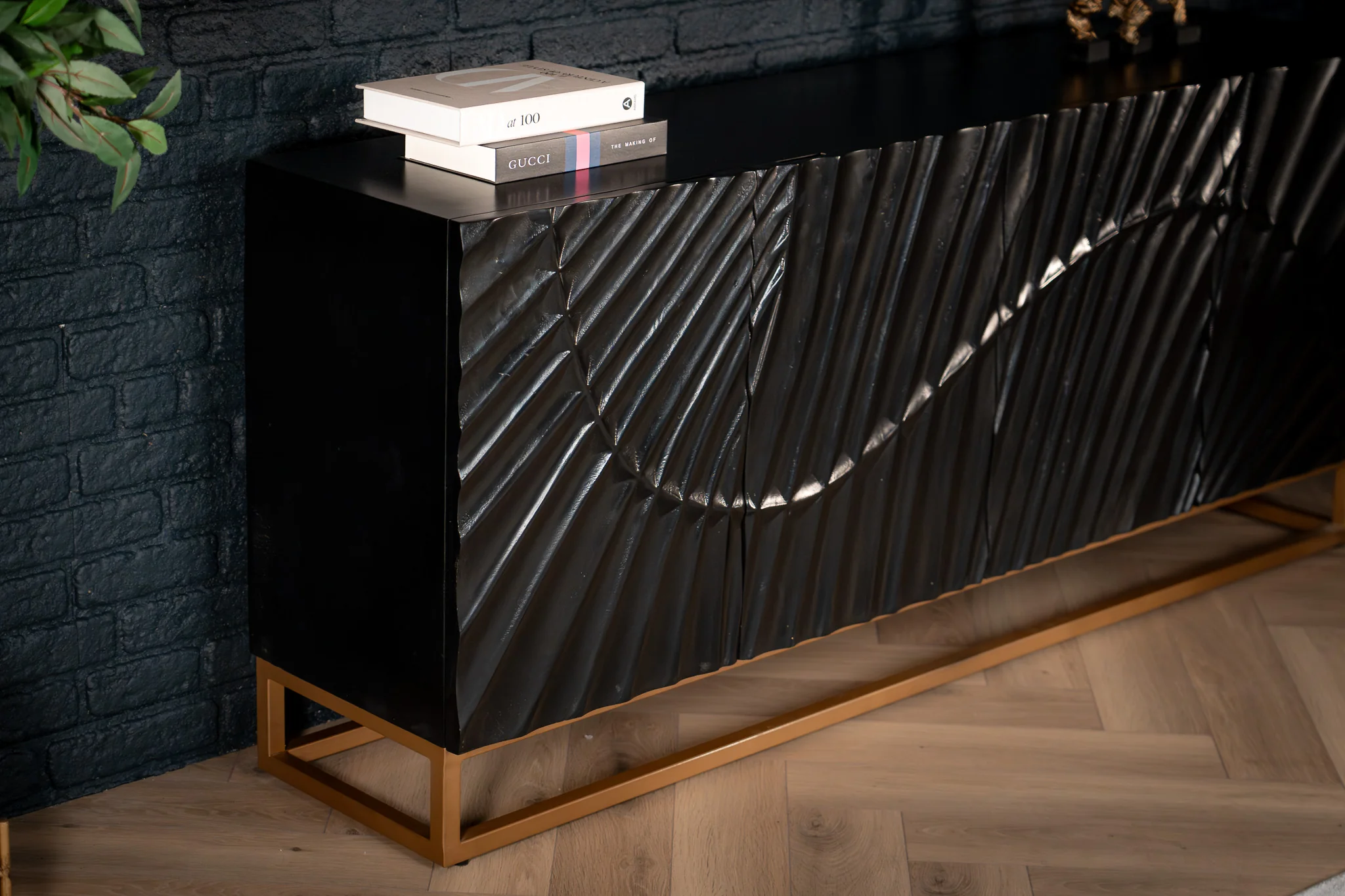 Solid Mango Wood Sideboard Black 177 cm – Scorpion 3D Carved Front - Image 5