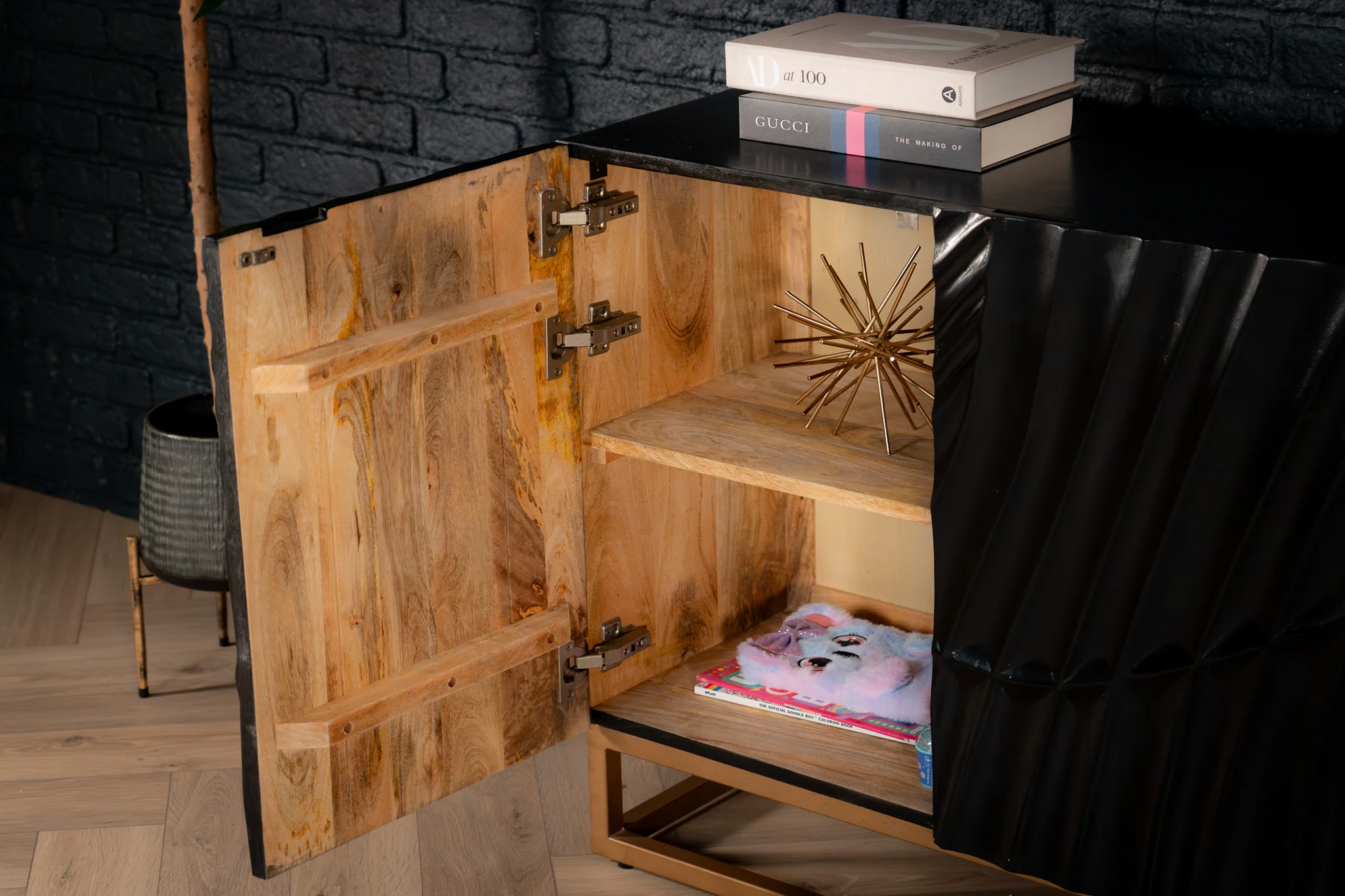 Solid Mango Wood Sideboard Black 177 cm – Scorpion 3D Carved Front - Image 6