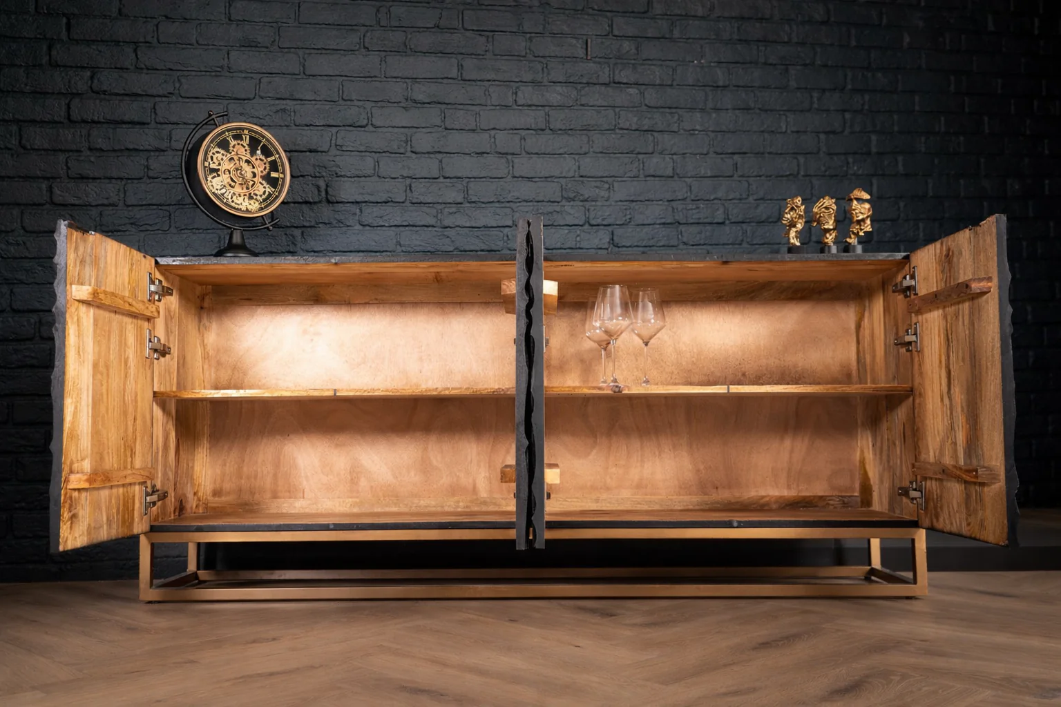 Solid Mango Wood Sideboard Black 177 cm – Scorpion 3D Carved Front - Image 9