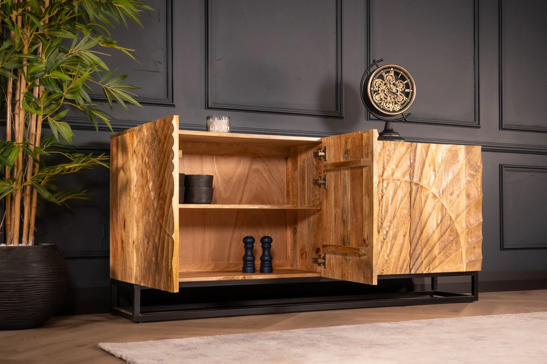 Solid Mango Wood Sideboard Natural Brown 177 cm – Scorpion 3D Carved Fronts - Image 5