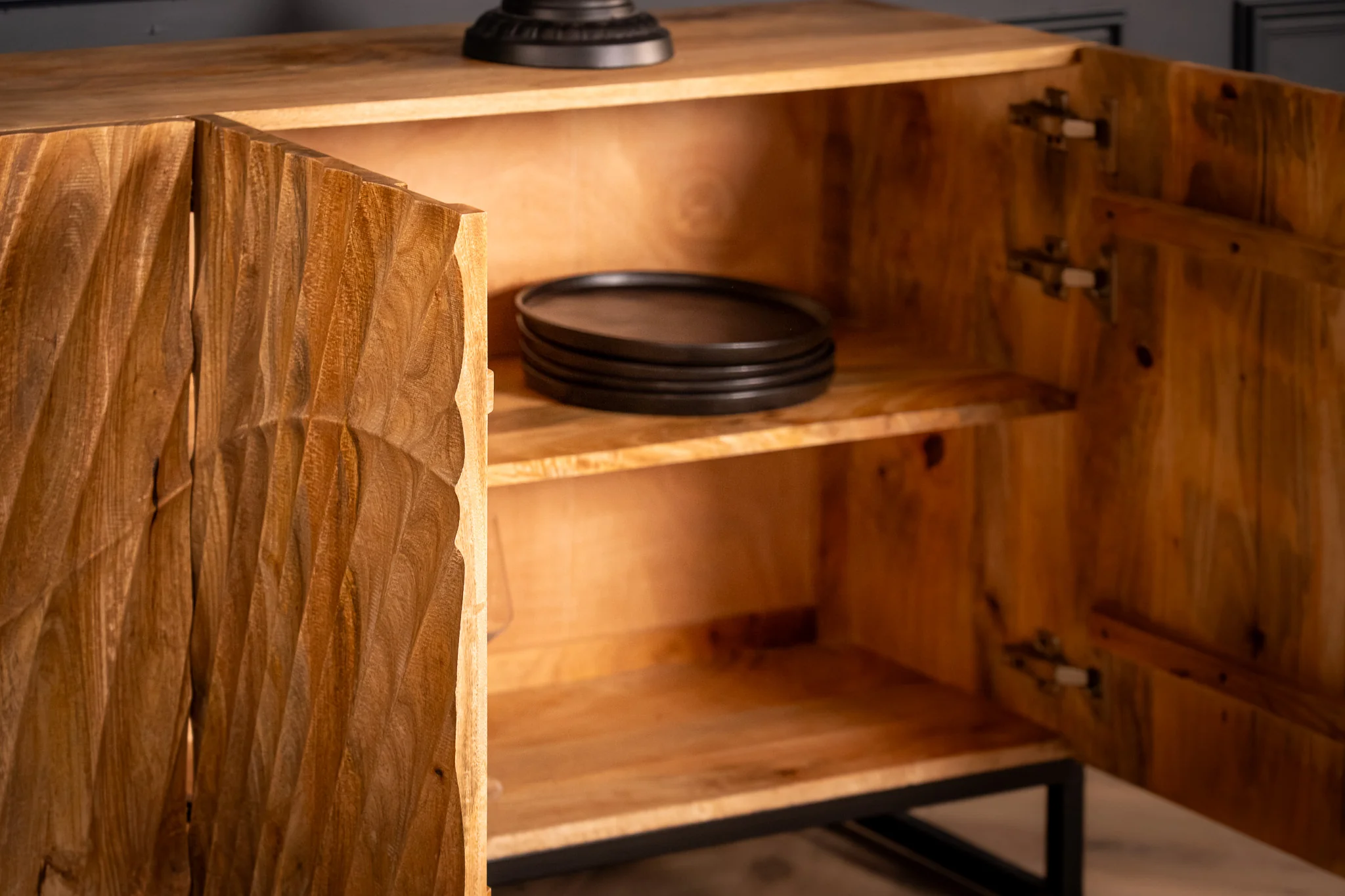 Solid Mango Wood Sideboard Natural Brown 177 cm – Scorpion 3D Carved Fronts - Image 7