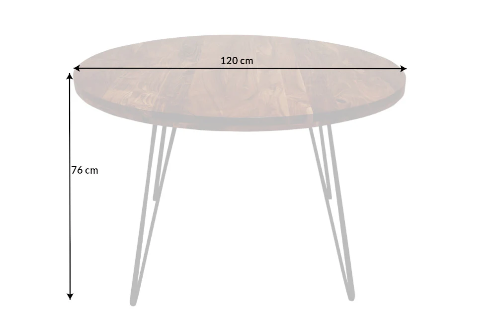 Solid Acacia Wood Round Dining Table 120 cm – Scorpion Hairpin Legs - Image 5