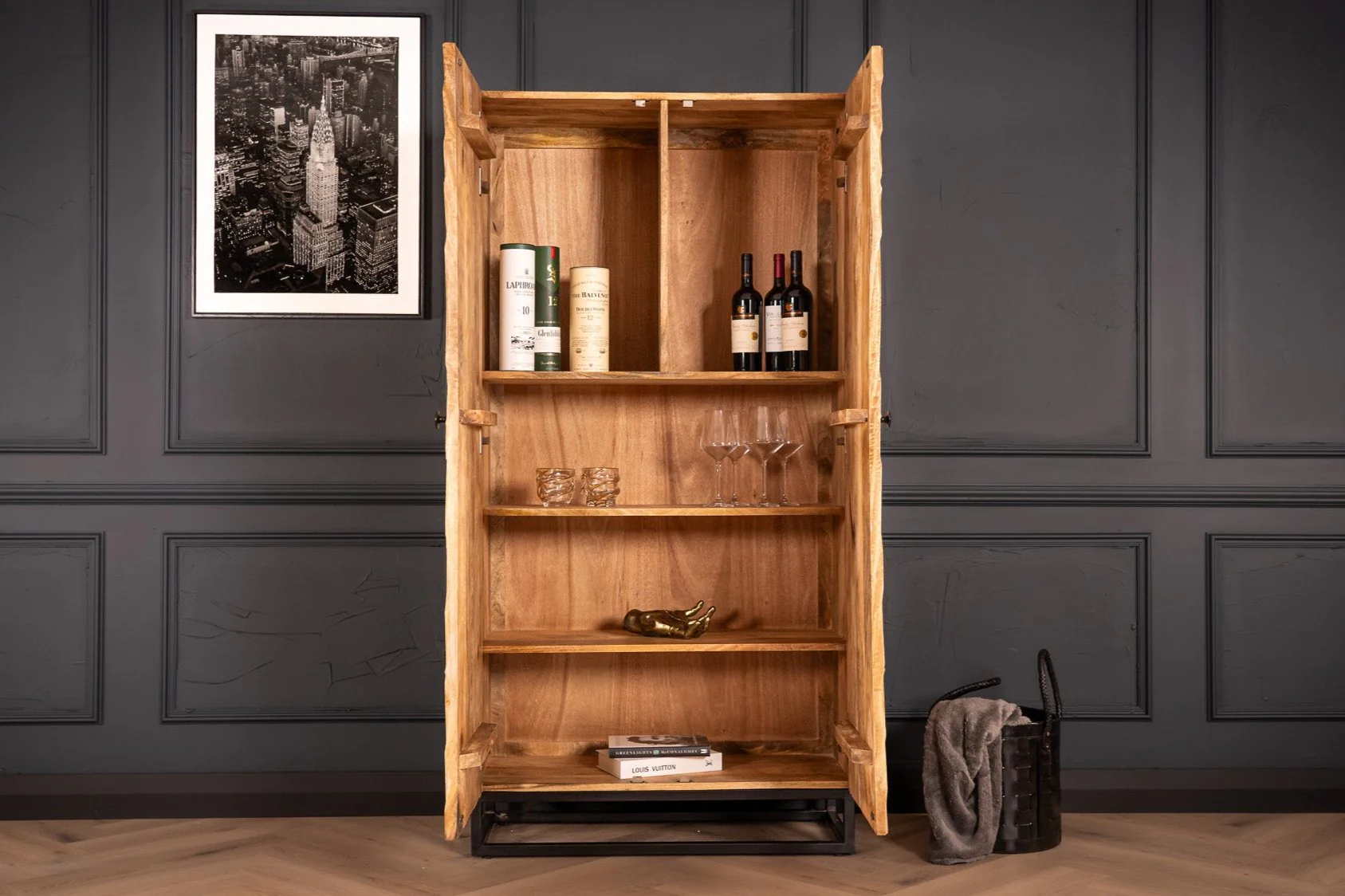 Solid Mango Wood Cabinet Natural Brown 178 cm with 3D Carved Front – Scorpion - Image 3