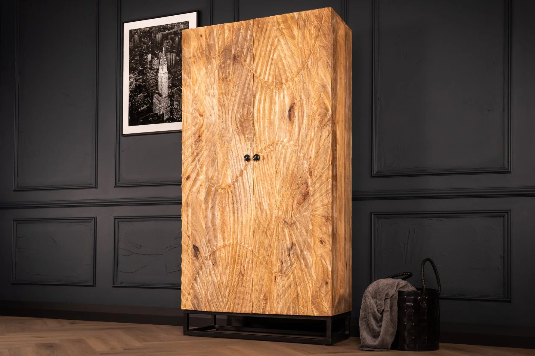 Solid Mango Wood Cabinet Natural Brown 178 cm with 3D Carved Front – Scorpion - Image 4