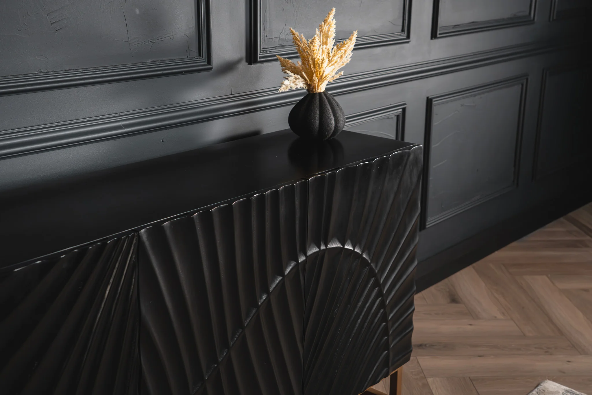 Solid Mango Wood Sideboard Black 140 cm – Scorpion 3D Carved Front - Image 4