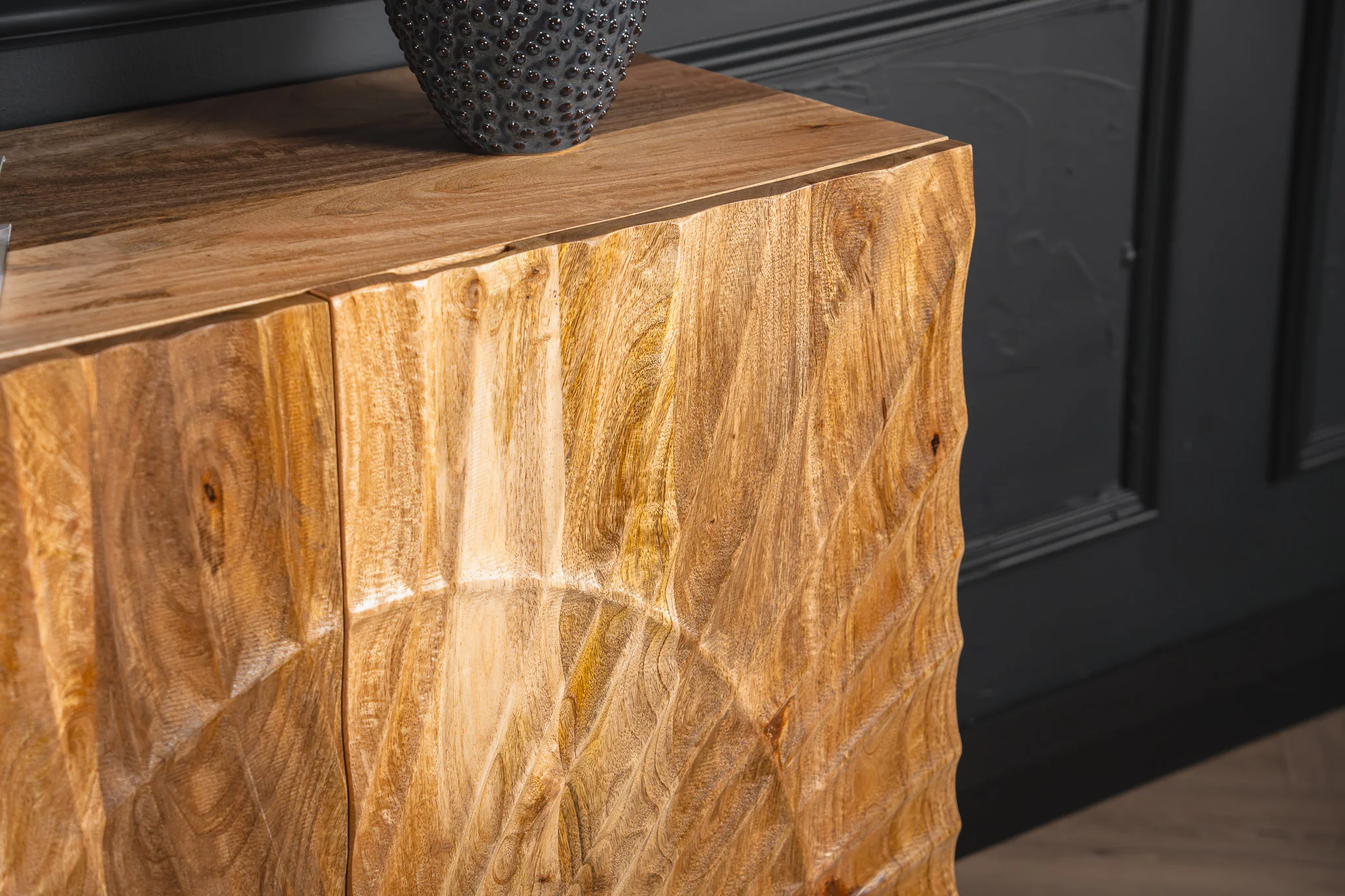 Solid Mango Wood Sideboard Natural Brown 140 cm – Scorpion 3D Carved Fronts - Image 5