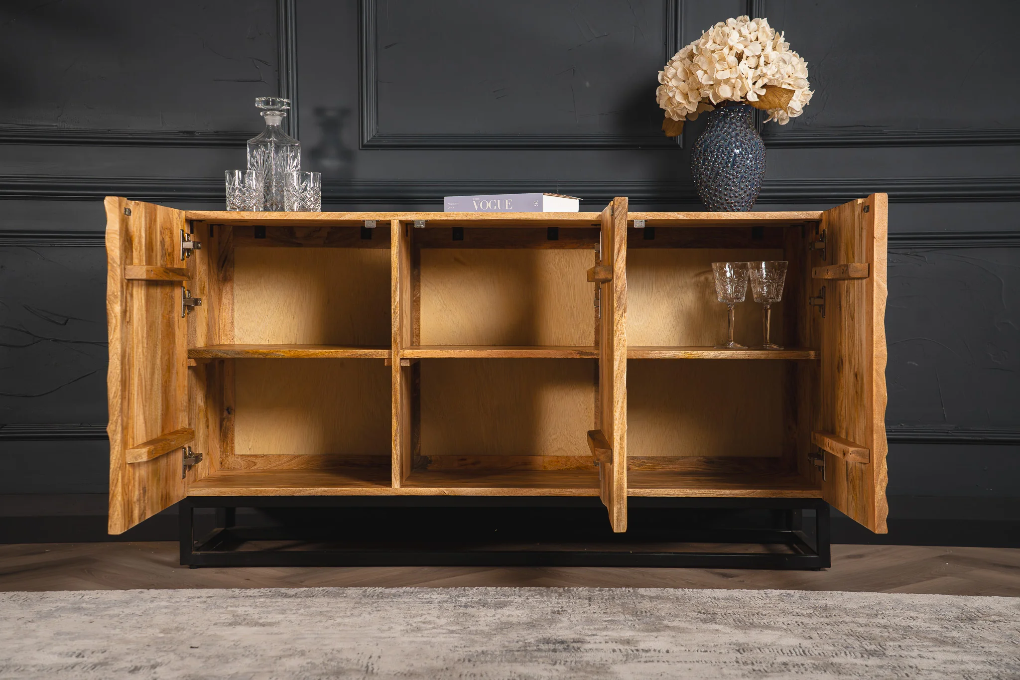 Solid Mango Wood Sideboard Natural Brown 140 cm – Scorpion 3D Carved Fronts - Image 6