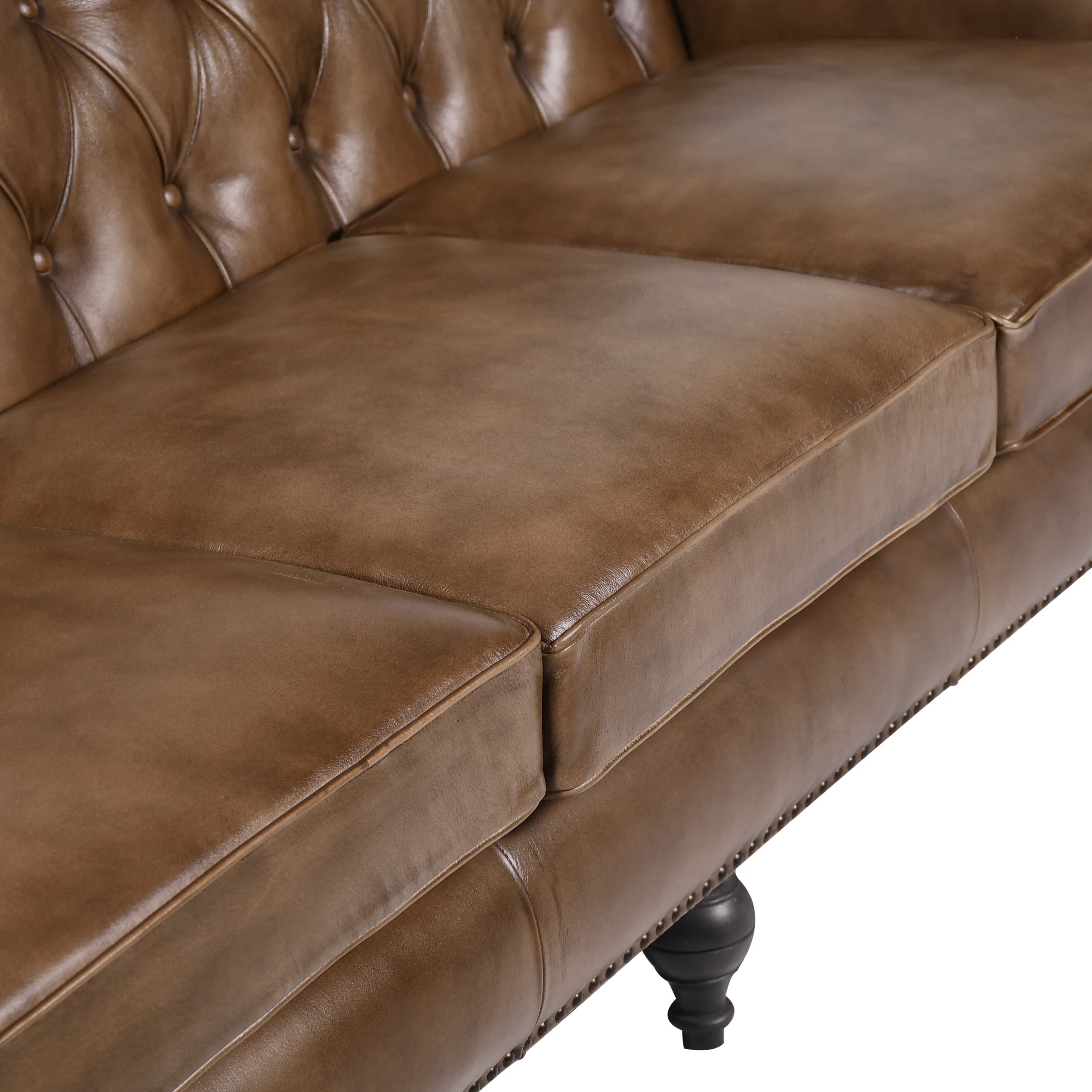 Tufted Genuine Leather 3 Seater Sofa 194 cm – Sienna Vintage Brown - Image 5