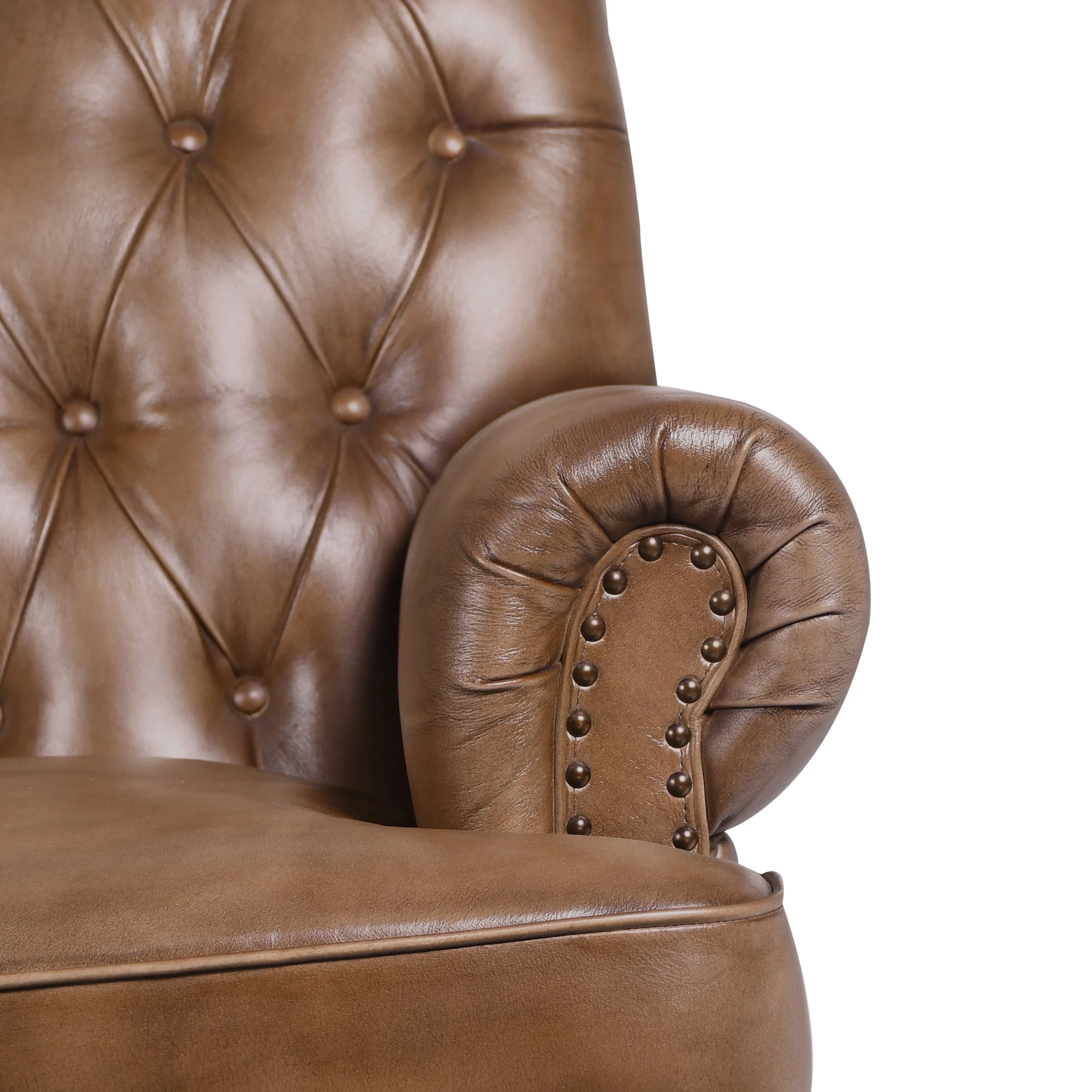 Tufted Genuine Leather 3 Seater Sofa 194 cm – Sienna Vintage Brown - Image 6