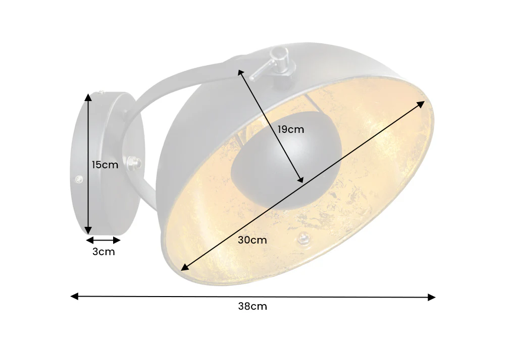 Industrial Wall Lamp 38 cm Black with Gold Leaf and Tiltable Shade – Studio - Image 6