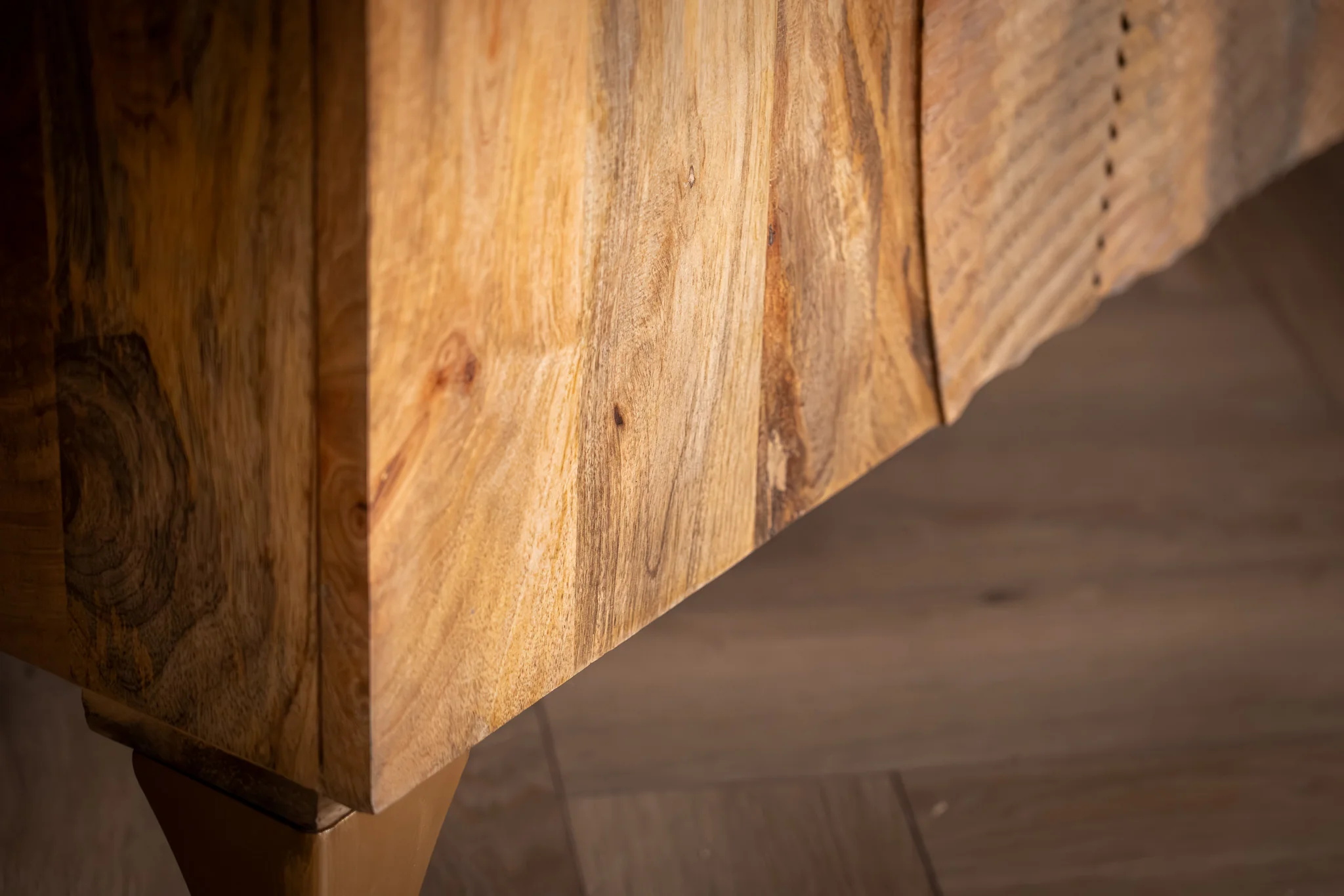 Solid Mango Wood TV Unit Natural Brown & Gold 180 cm – Sunset Collection - Image 6