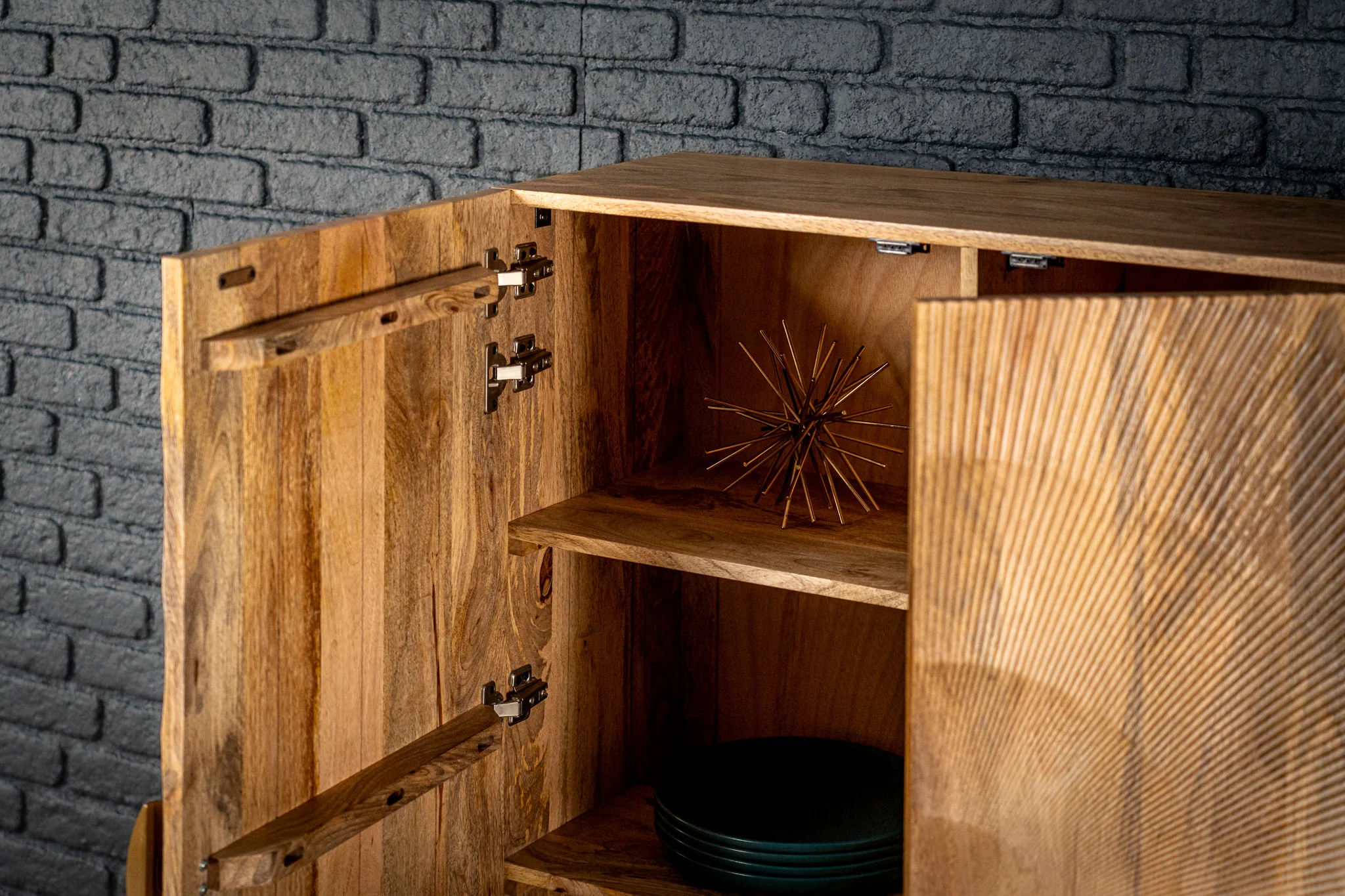 Solid Mango Wood Storage Cabinet Natural Brown 100 cm with Gold Legs – Sunset - Image 5