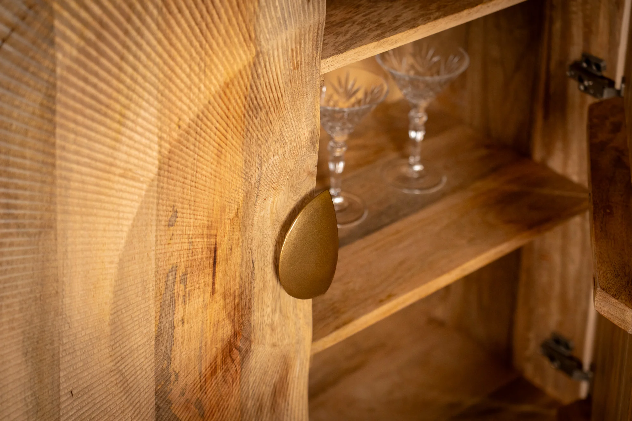 Solid Mango Wood Storage Cabinet Natural Brown 100 cm with Gold Legs – Sunset - Image 6