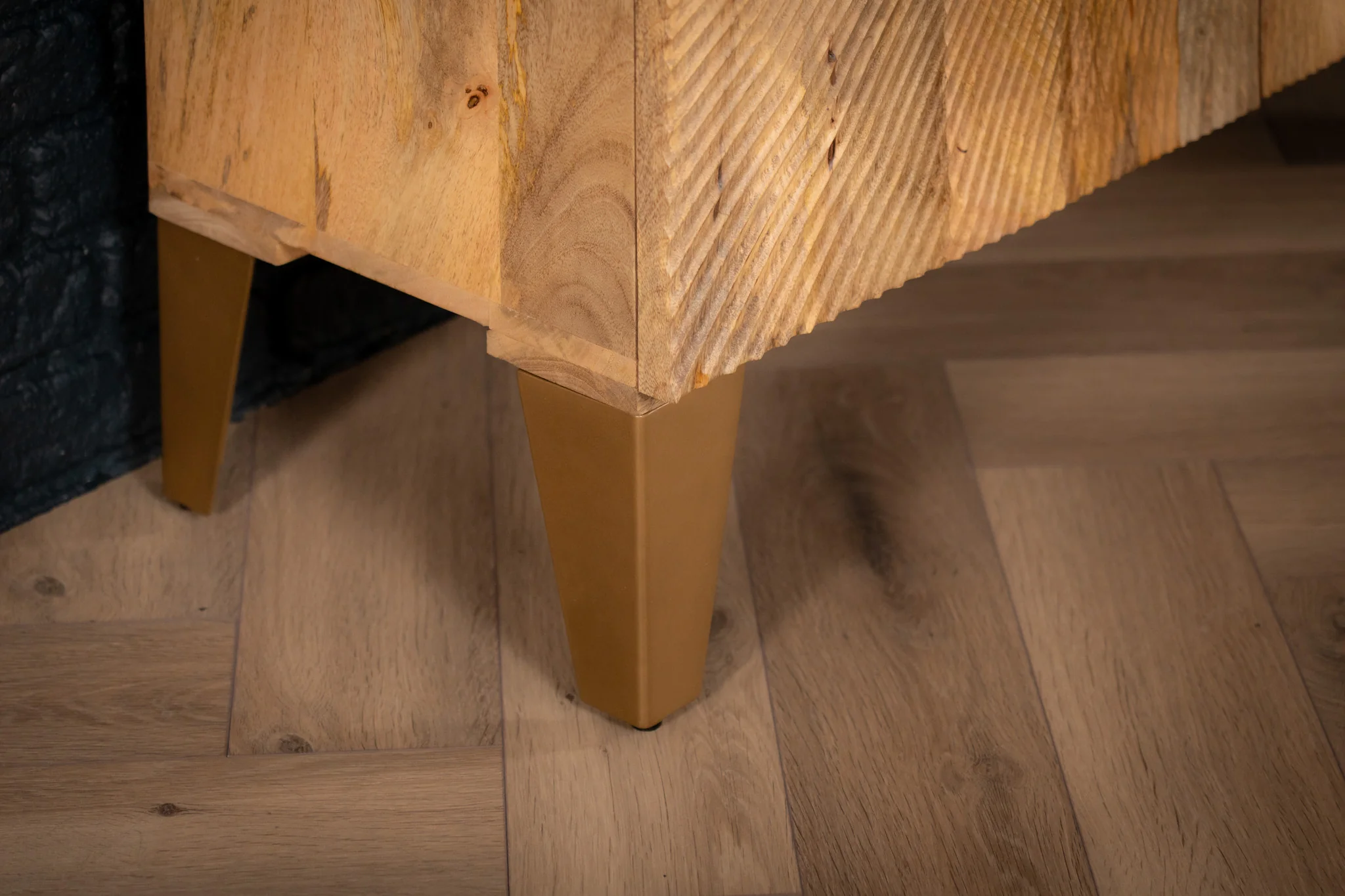 Solid Mango Wood Storage Cabinet Natural Brown 100 cm with Gold Legs – Sunset - Image 8