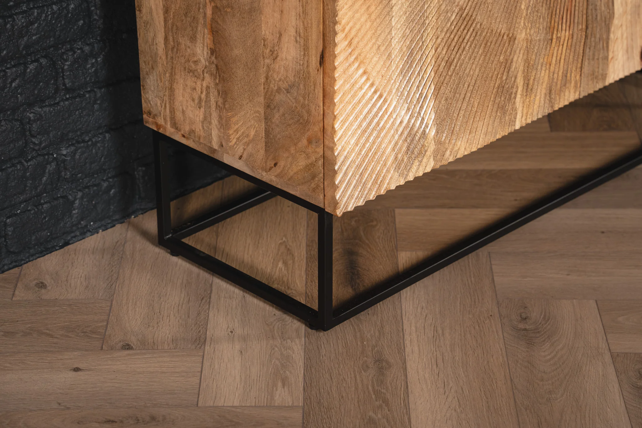 Solid Mango Wood Storage Cabinet Natural Brown 120 cm with Black Base – Sunset - Image 10