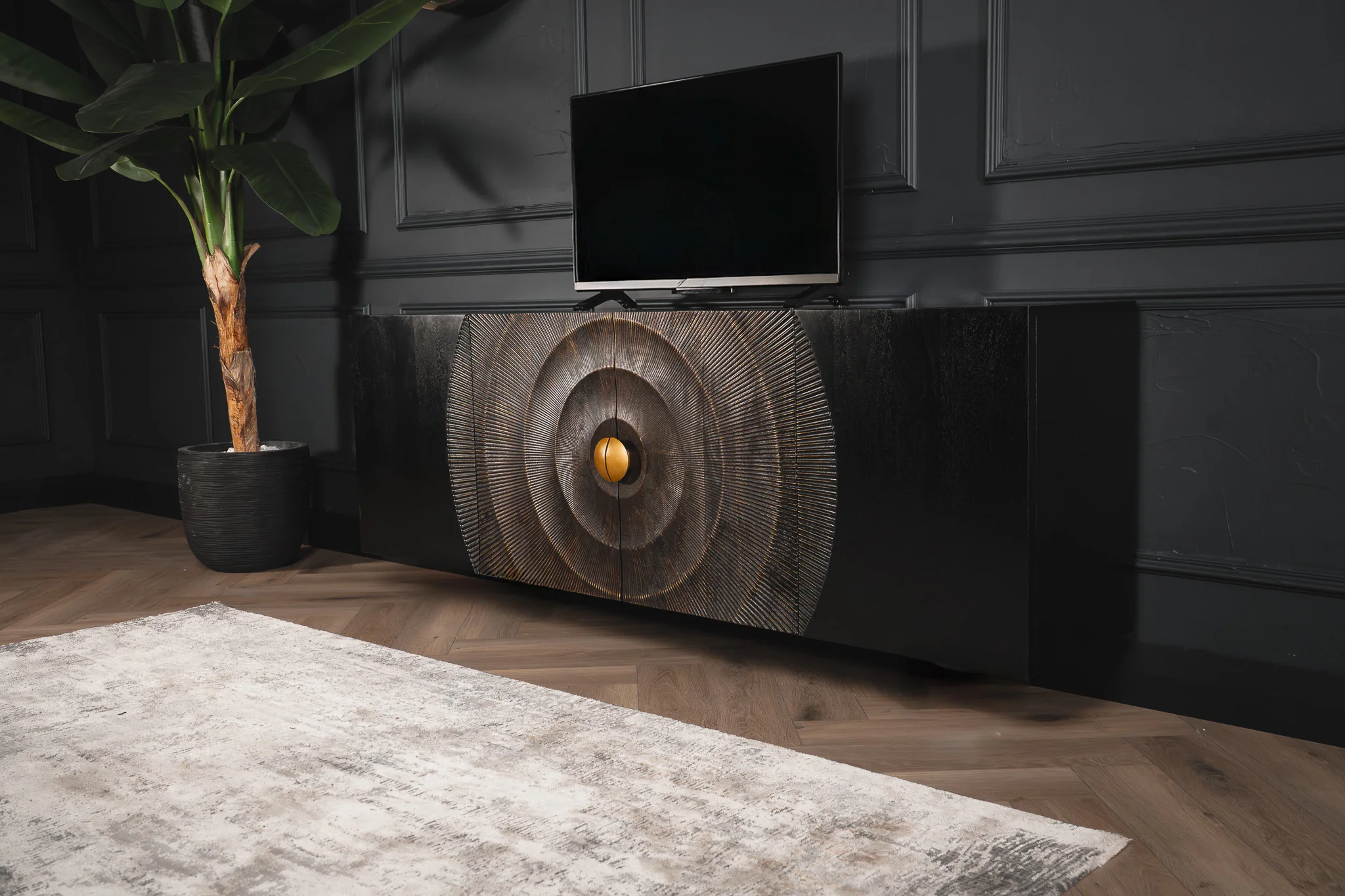 Solid Mango Wood Floating TV Unit Natural Brown 180 cm with Curved Front – Sunset - Image 3