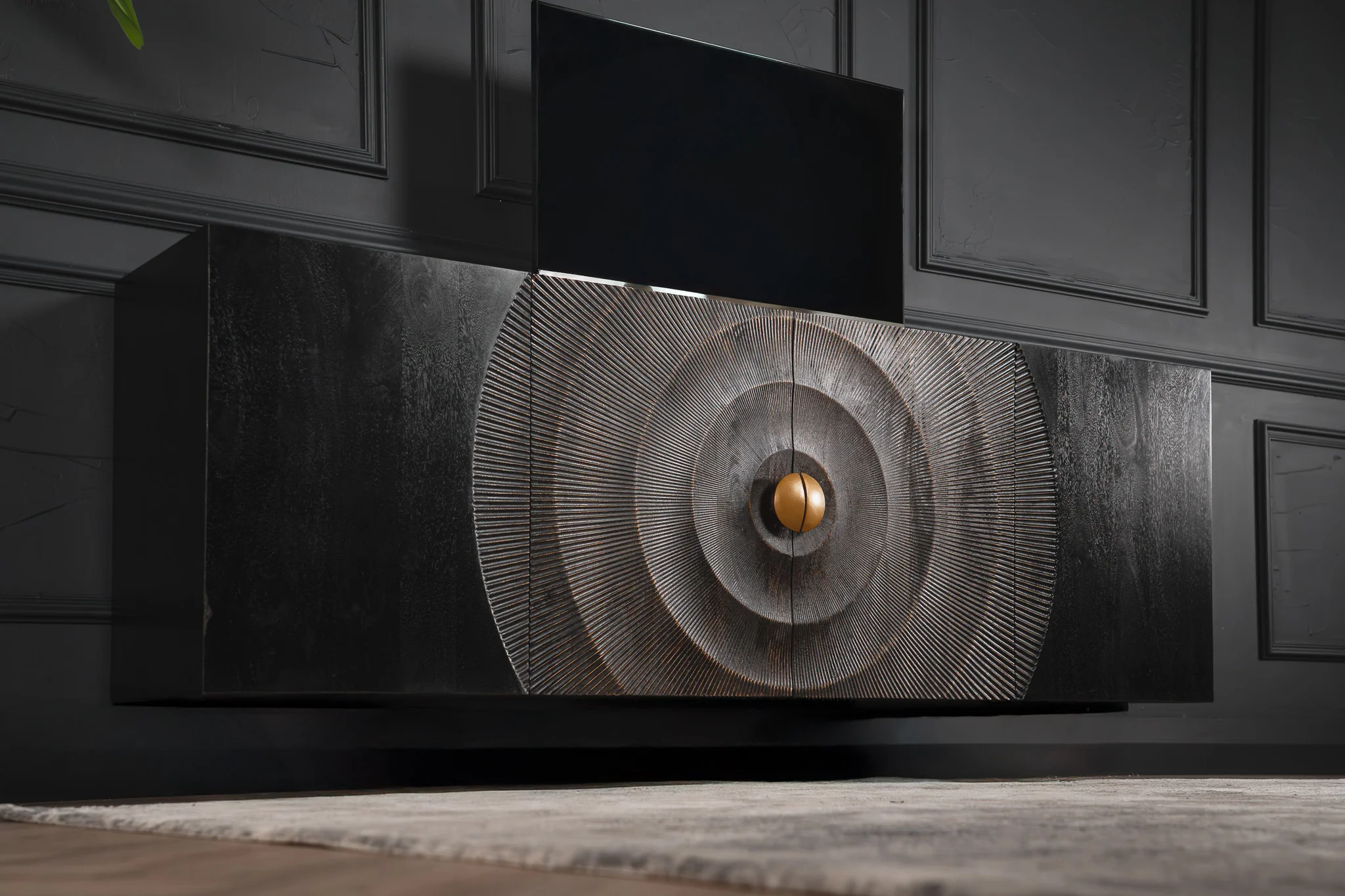 Solid Mango Wood Floating TV Unit Natural Brown 180 cm with Curved Front – Sunset - Image 5