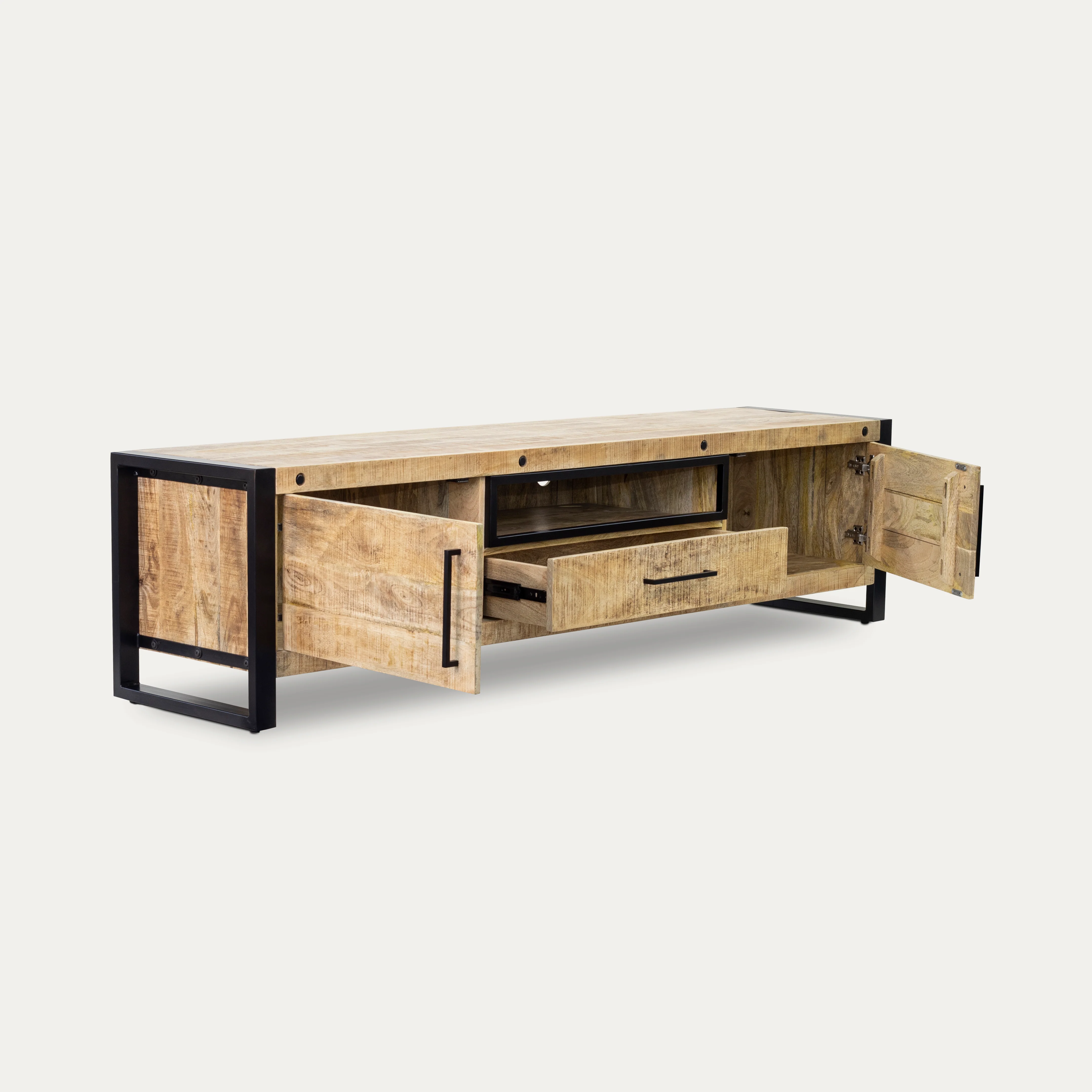 Solid Mango Wood TV unit and Black Metal Frame 200 cm – Iron Industrial - Image 12