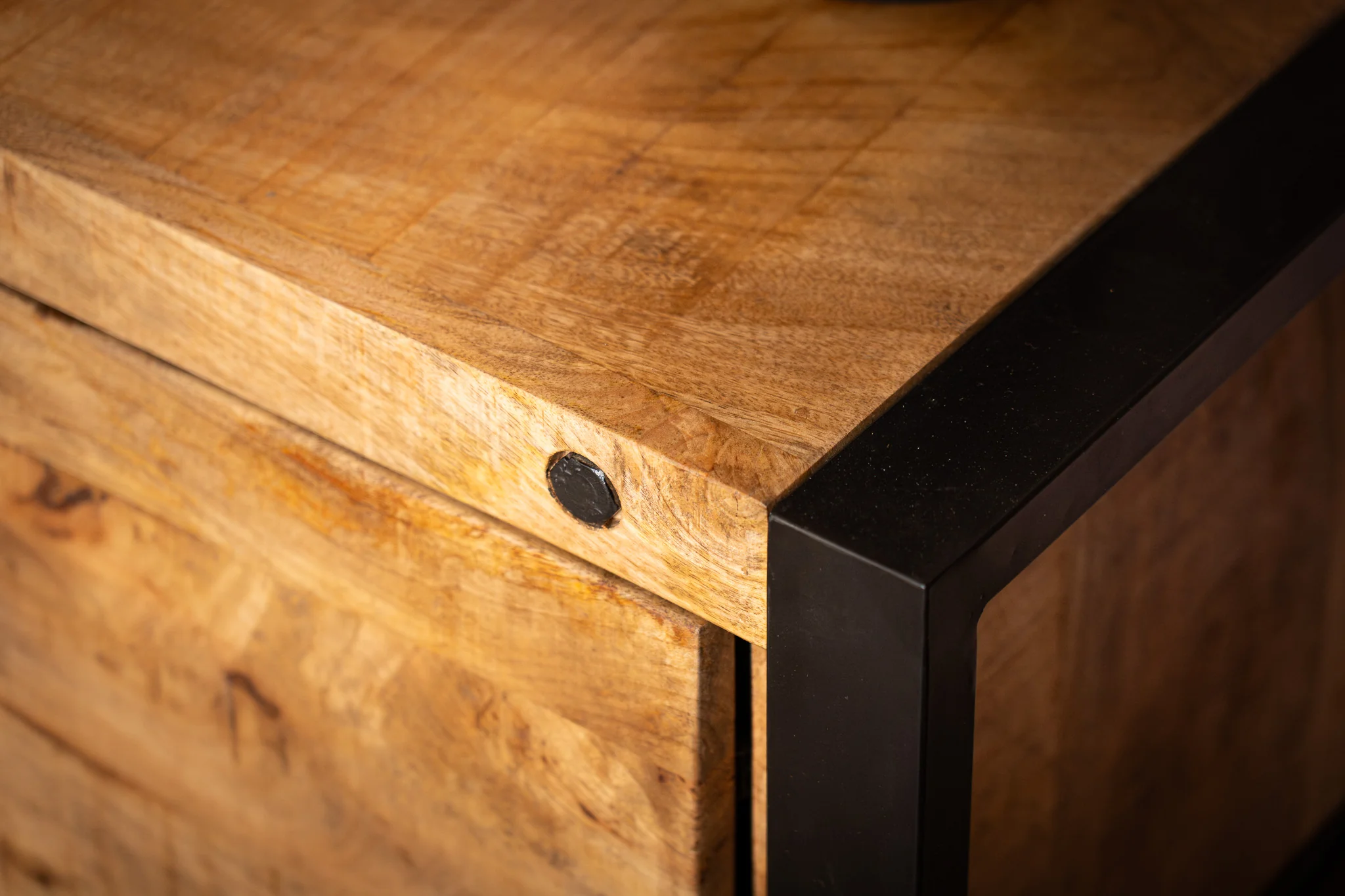 Solid Mango Wood TV unit and Black Metal Frame 200 cm – Iron Industrial - Image 9