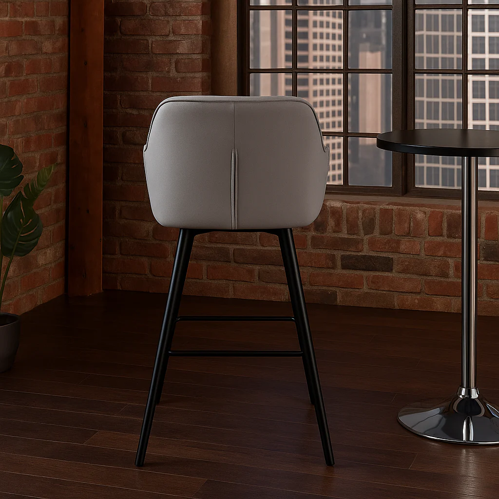 Velvet Bar Stool Silver Grey with Stitching – Turin - Image 3