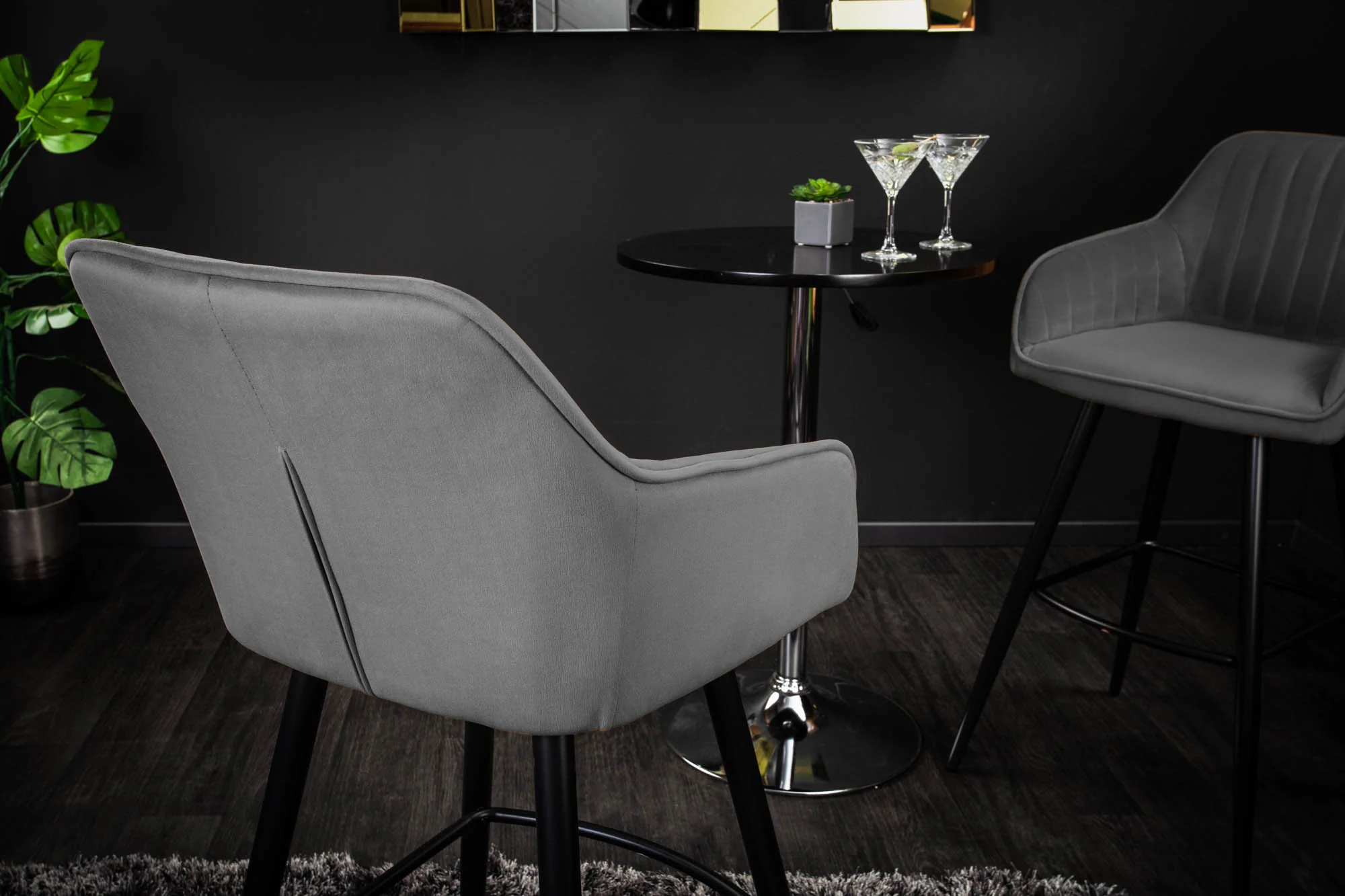 Velvet Bar Stool Silver Grey with Stitching – Turin - Image 5