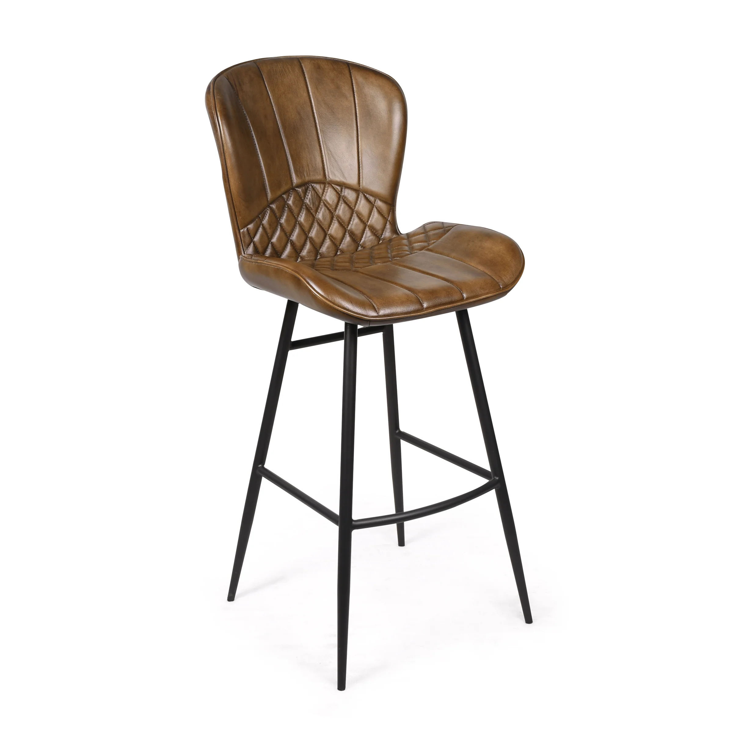 Genuine Leather Bar Stool Antique Brown with Black Legs – Valencia Curve - Image 10
