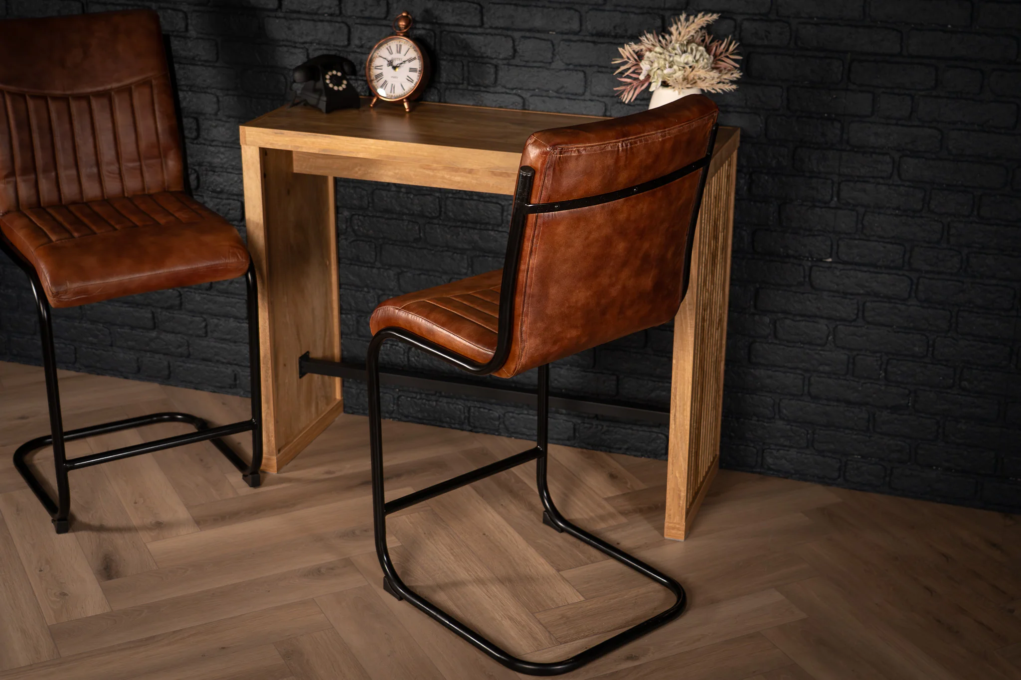 Genuine Leather Cantilever Bar Stool Brown – Veneto - Image 8