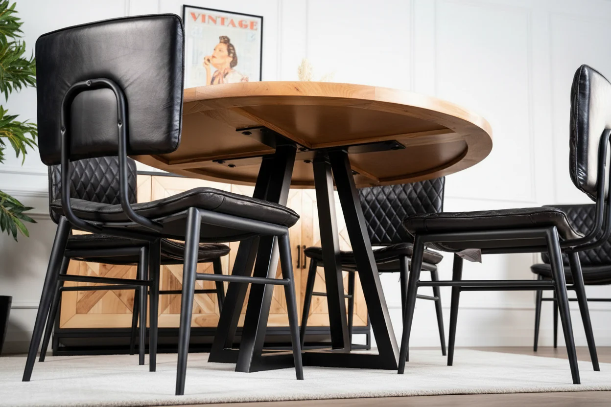 Solid Acacia Wood Round Dining Table 125cm – Venice Star Base - Image 3