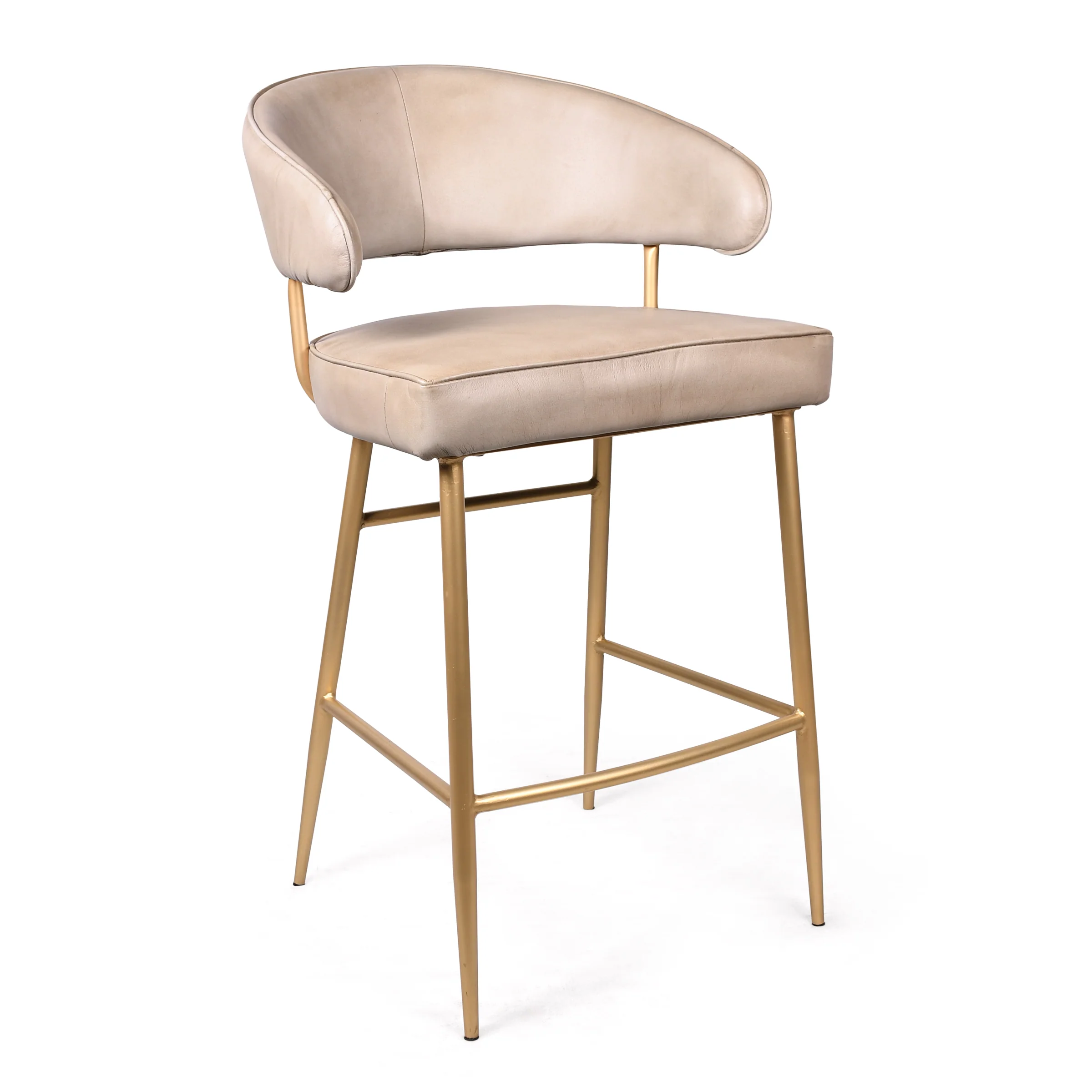 Genuine Leather Bar Stool Beige with Gold Legs – Vienna - Image 3