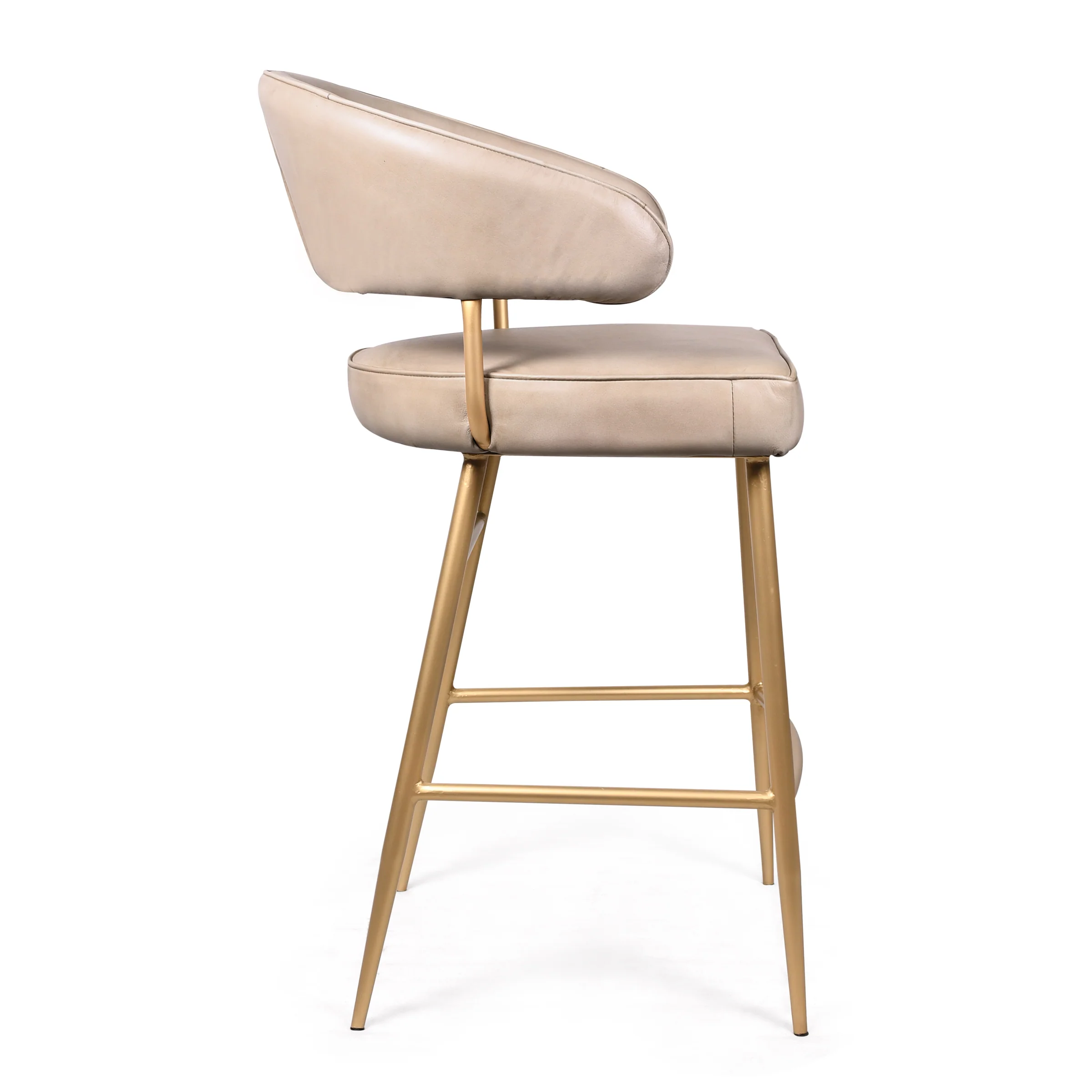 Genuine Leather Bar Stool Beige with Gold Legs – Vienna - Image 4