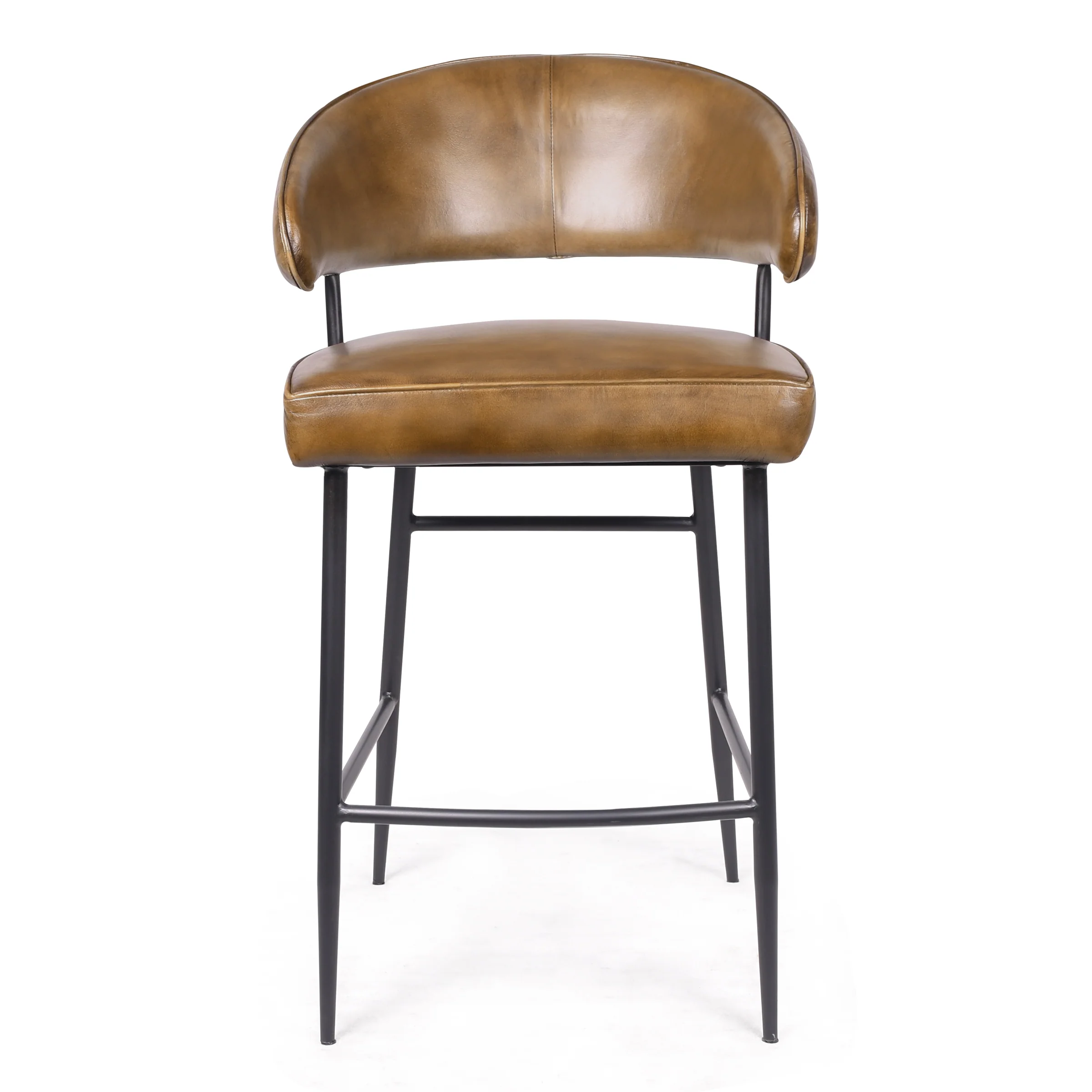 Genuine Leather Bar Stool Vintage Brown with Black Legs – Vienna - Image 3