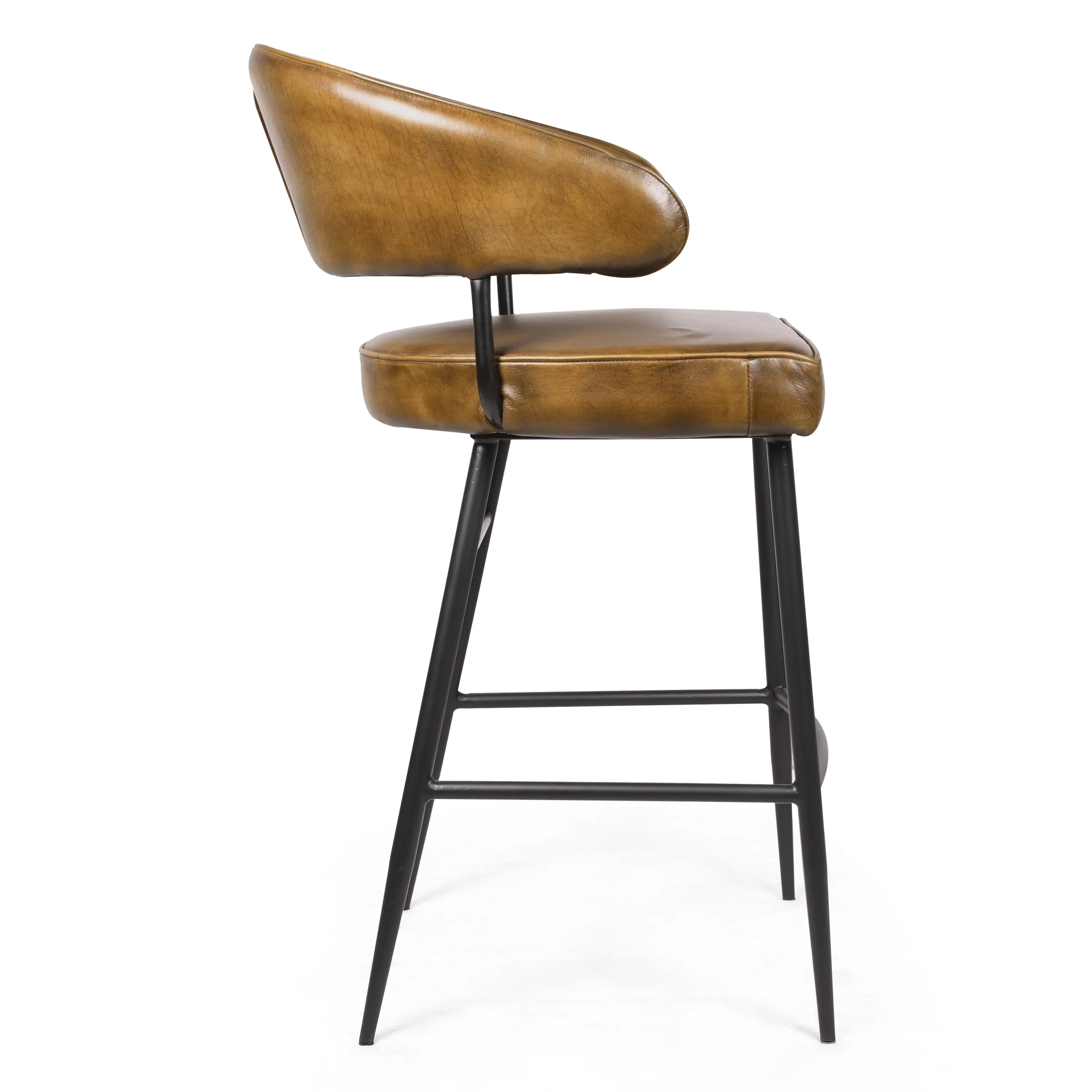 Genuine Leather Bar Stool Vintage Brown with Black Legs – Vienna - Image 4